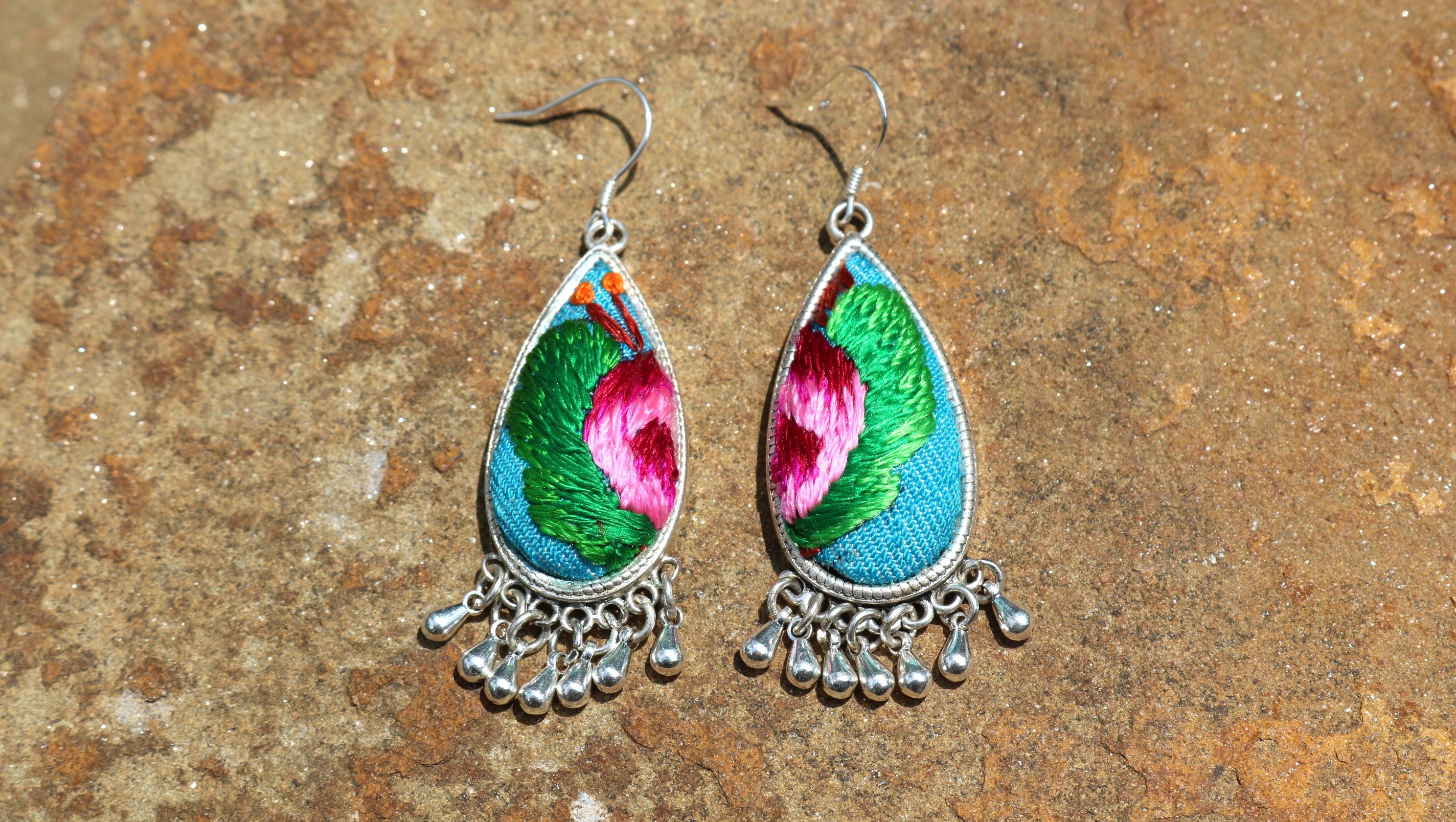 Serenity Embroidered Teardrop Earrings