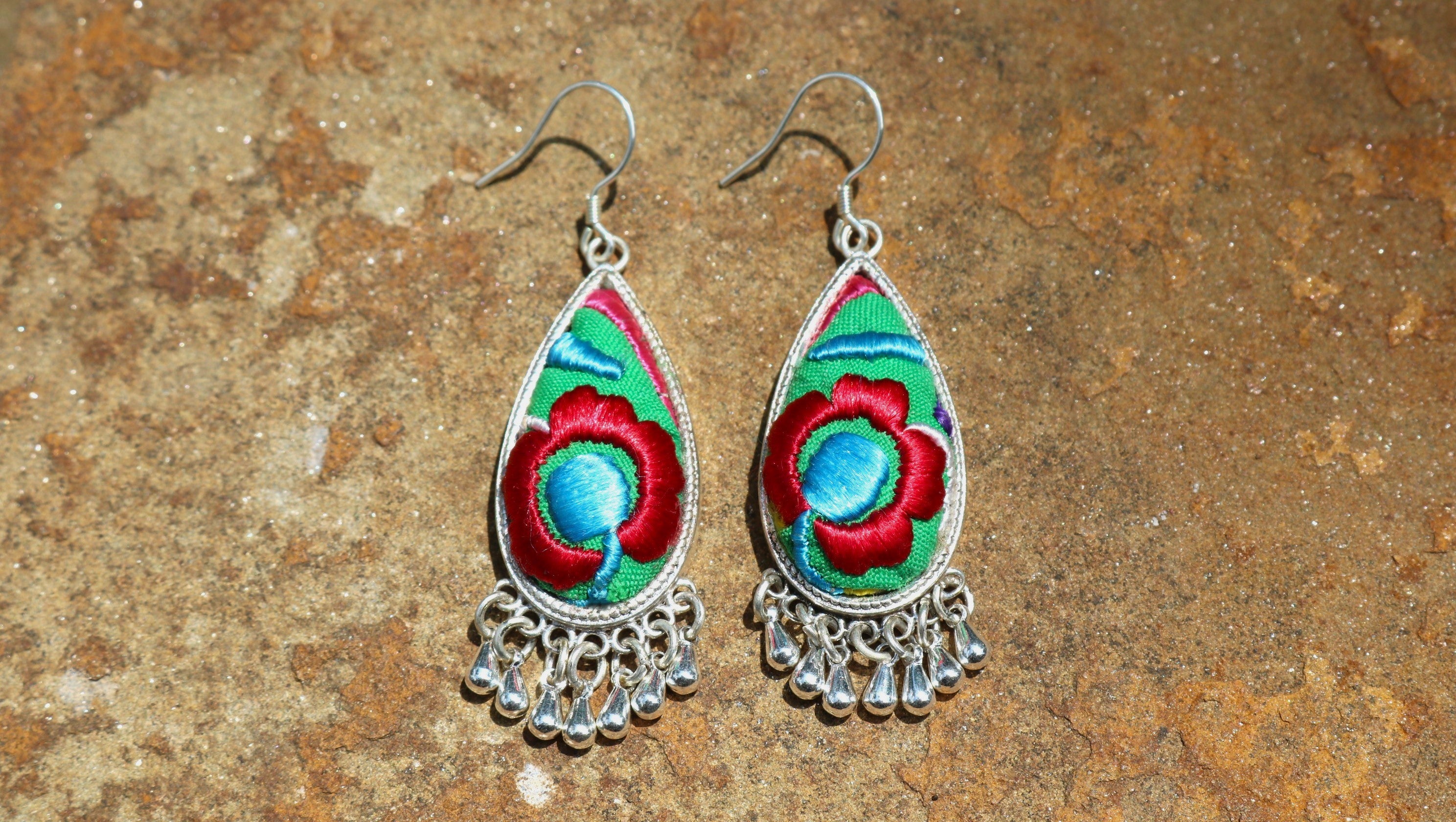 Serenity Embroidered Teardrop Earrings