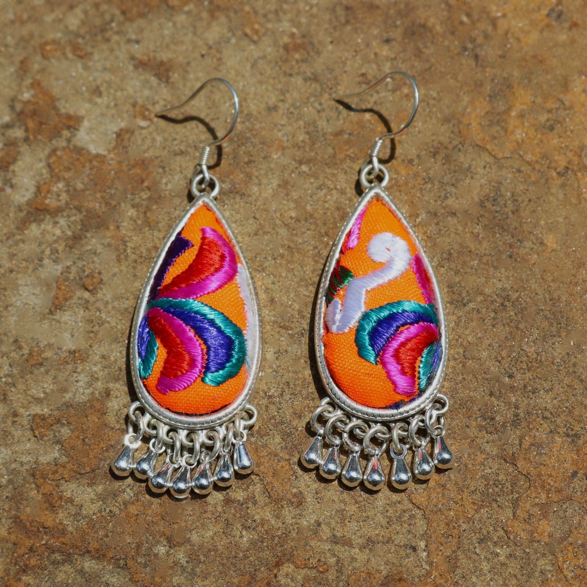 Serenity Hand Embroidered Teardrop Earrings