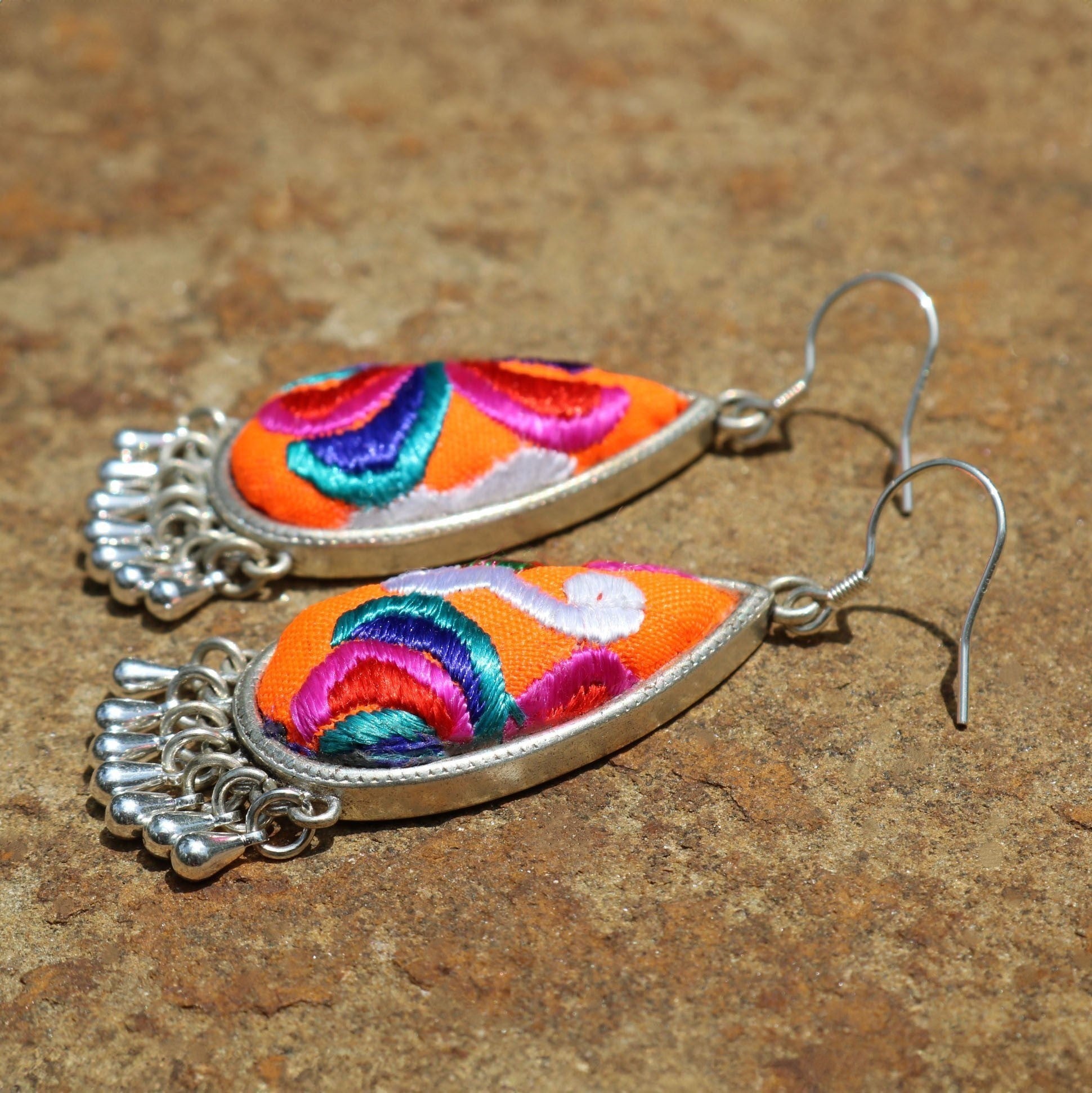 Serenity Hand Embroidered Teardrop Earrings