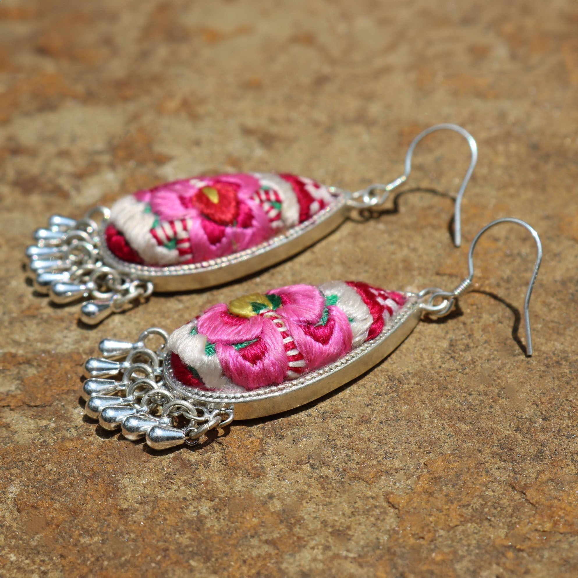 Serenity Hand Embroidered Teardrop Earrings