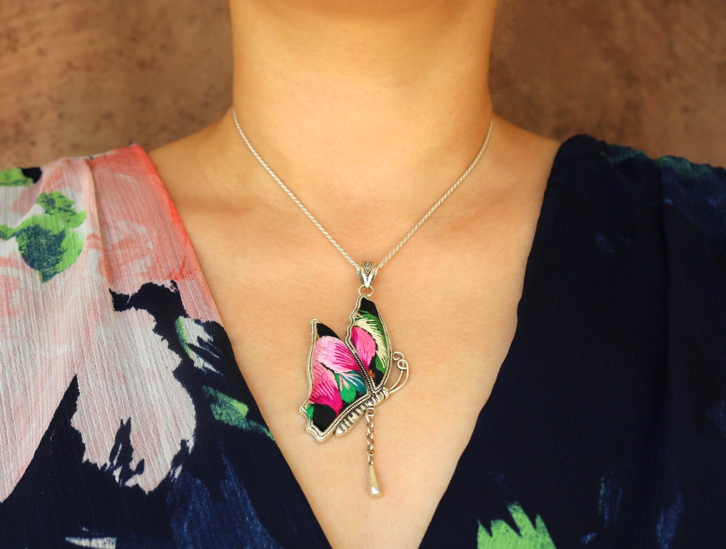 Wings of Solace Embroidered Butterfly Necklace