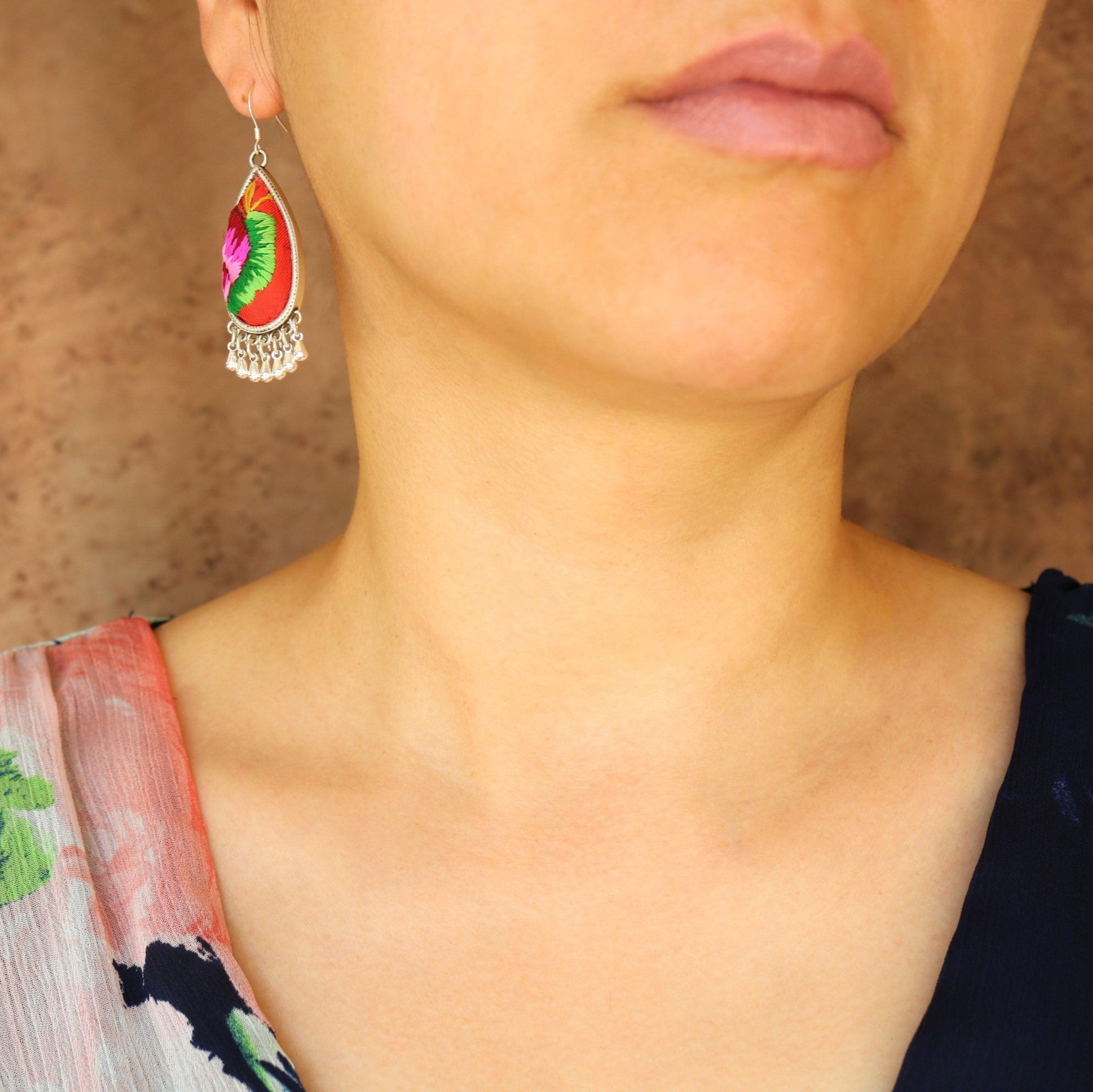 Serenity Hand Embroidered Teardrop Earrings