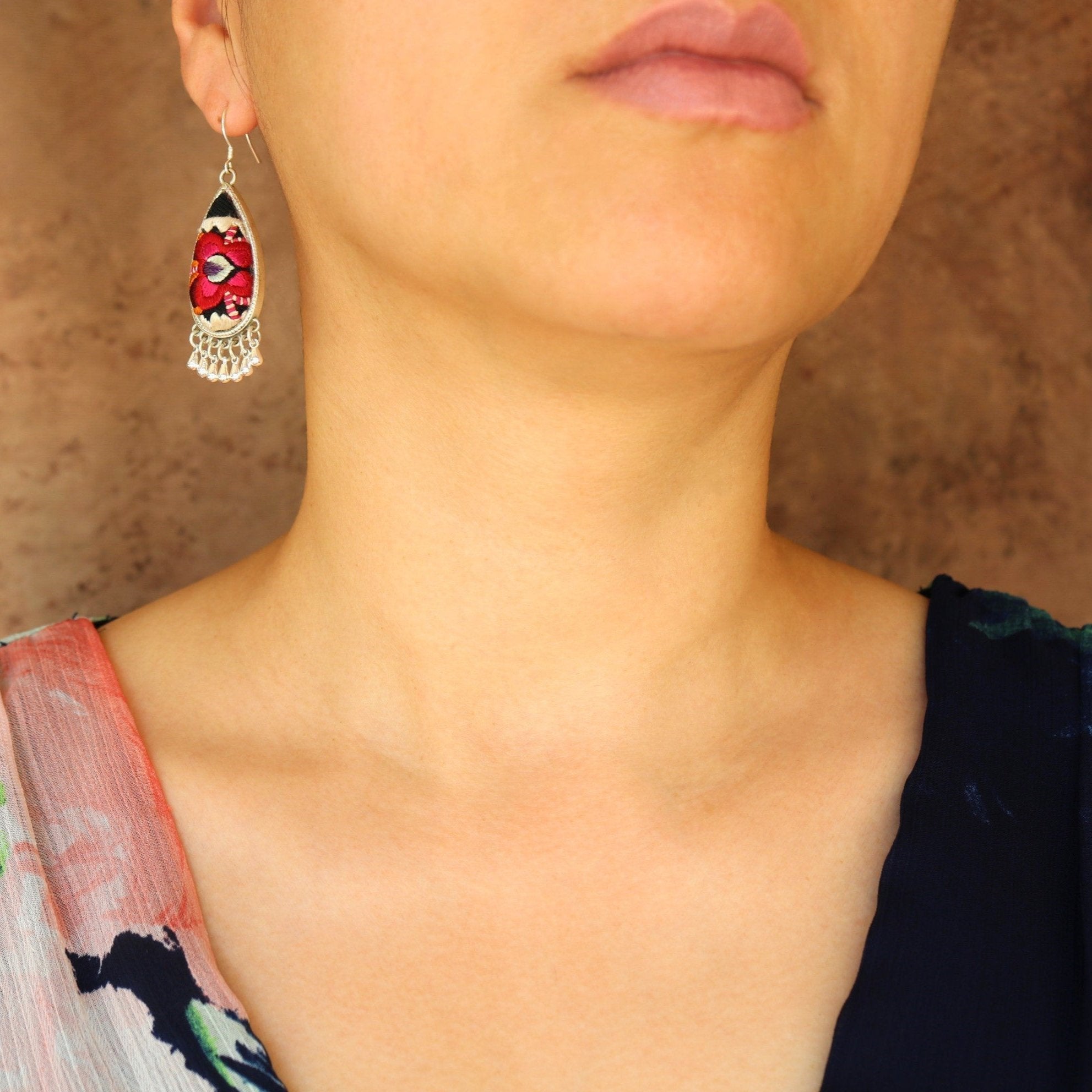 Serenity Hand Embroidered Teardrop Earrings