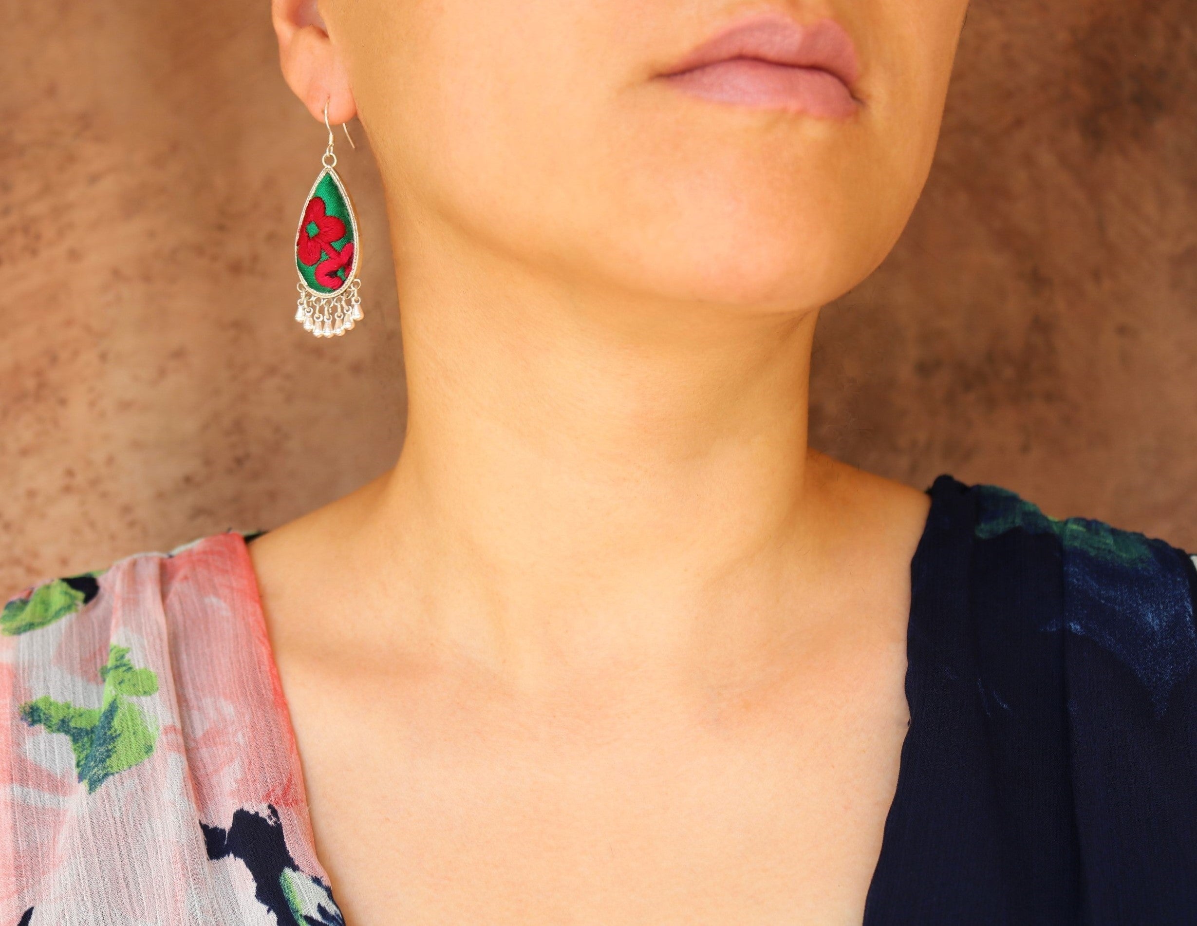 Serenity Embroidered Teardrop Earrings