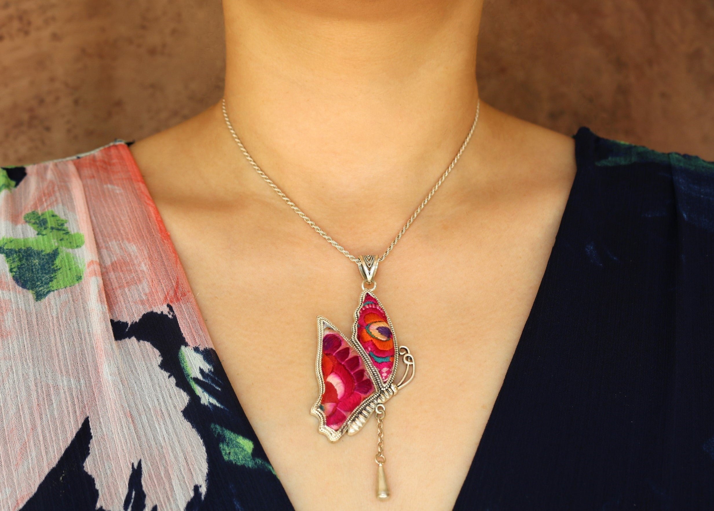 Wings of Solace Embroidered Butterfly Necklace