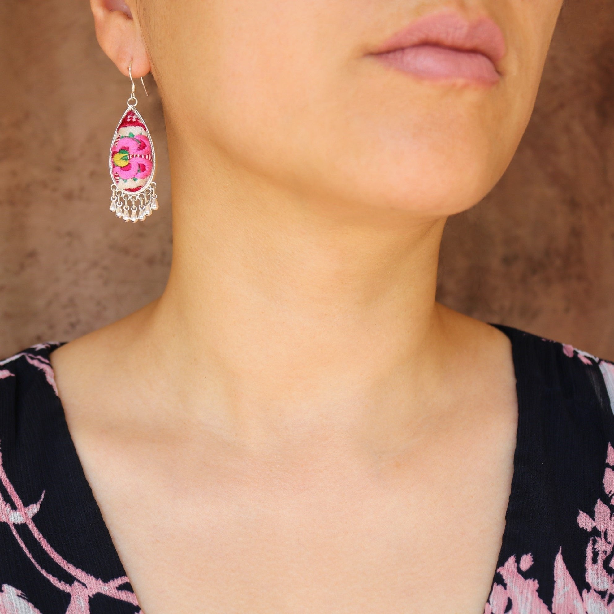 Serenity Hand Embroidered Teardrop Earrings