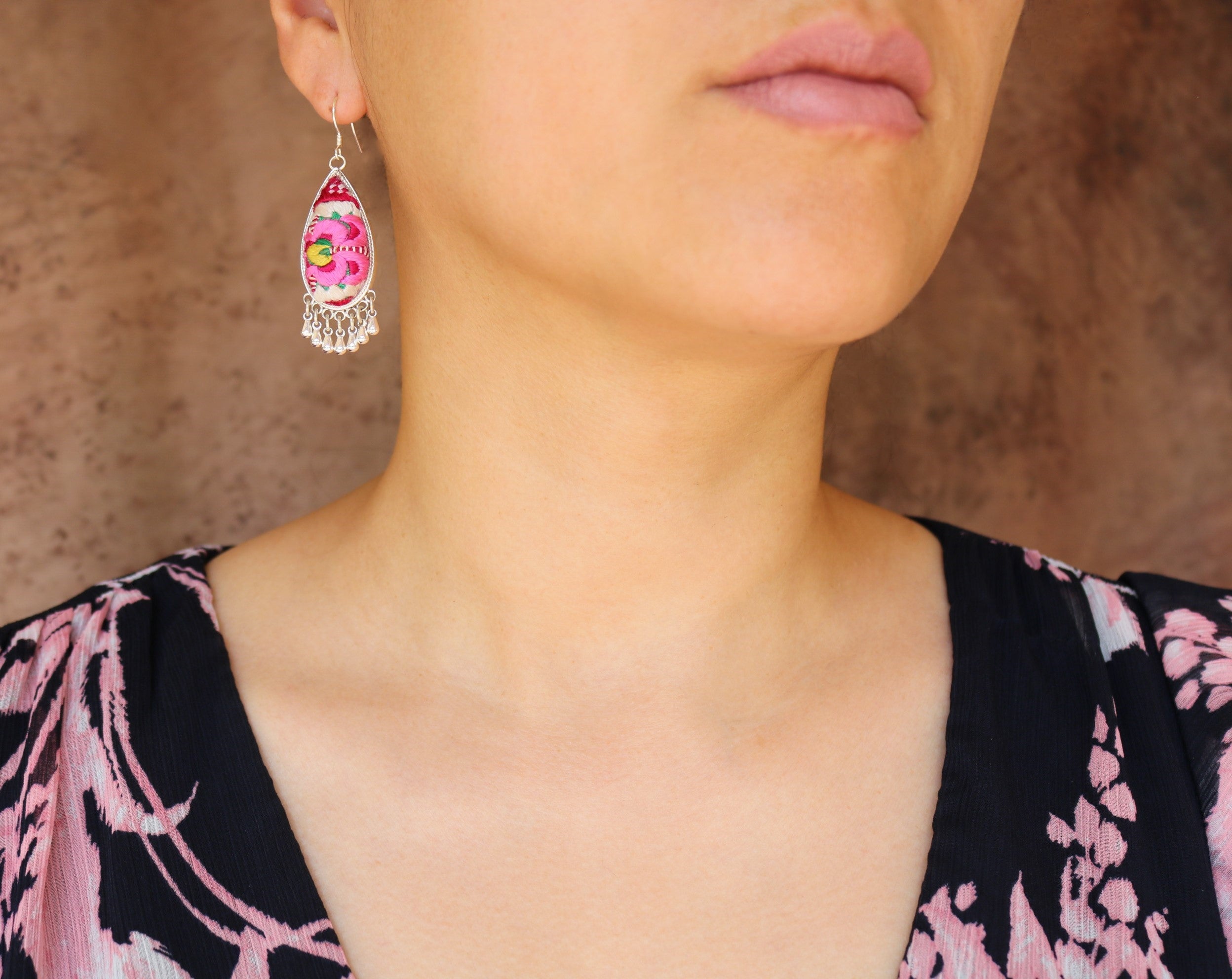 Serenity Embroidered Teardrop Earrings