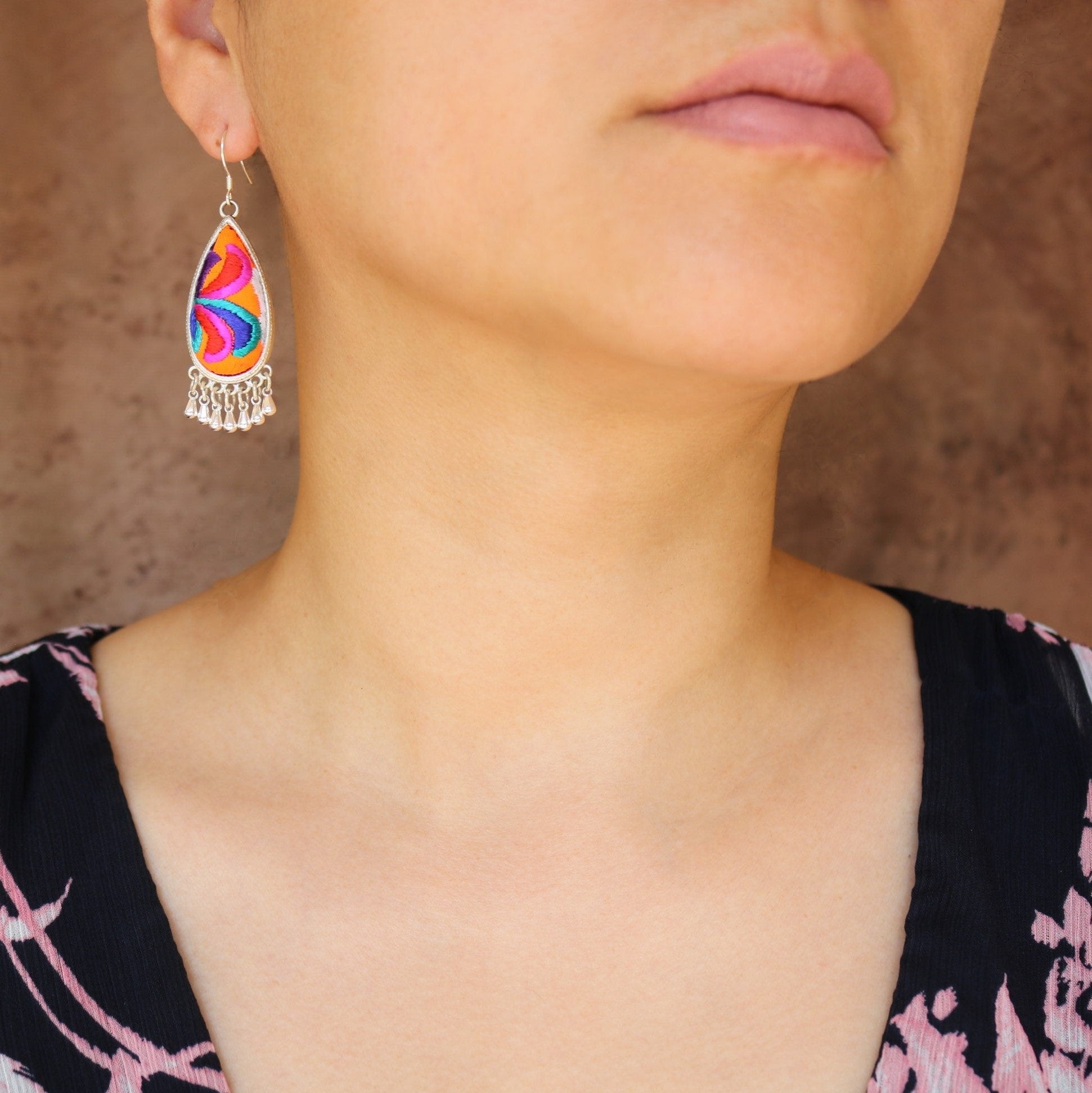 Serenity Hand Embroidered Teardrop Earrings