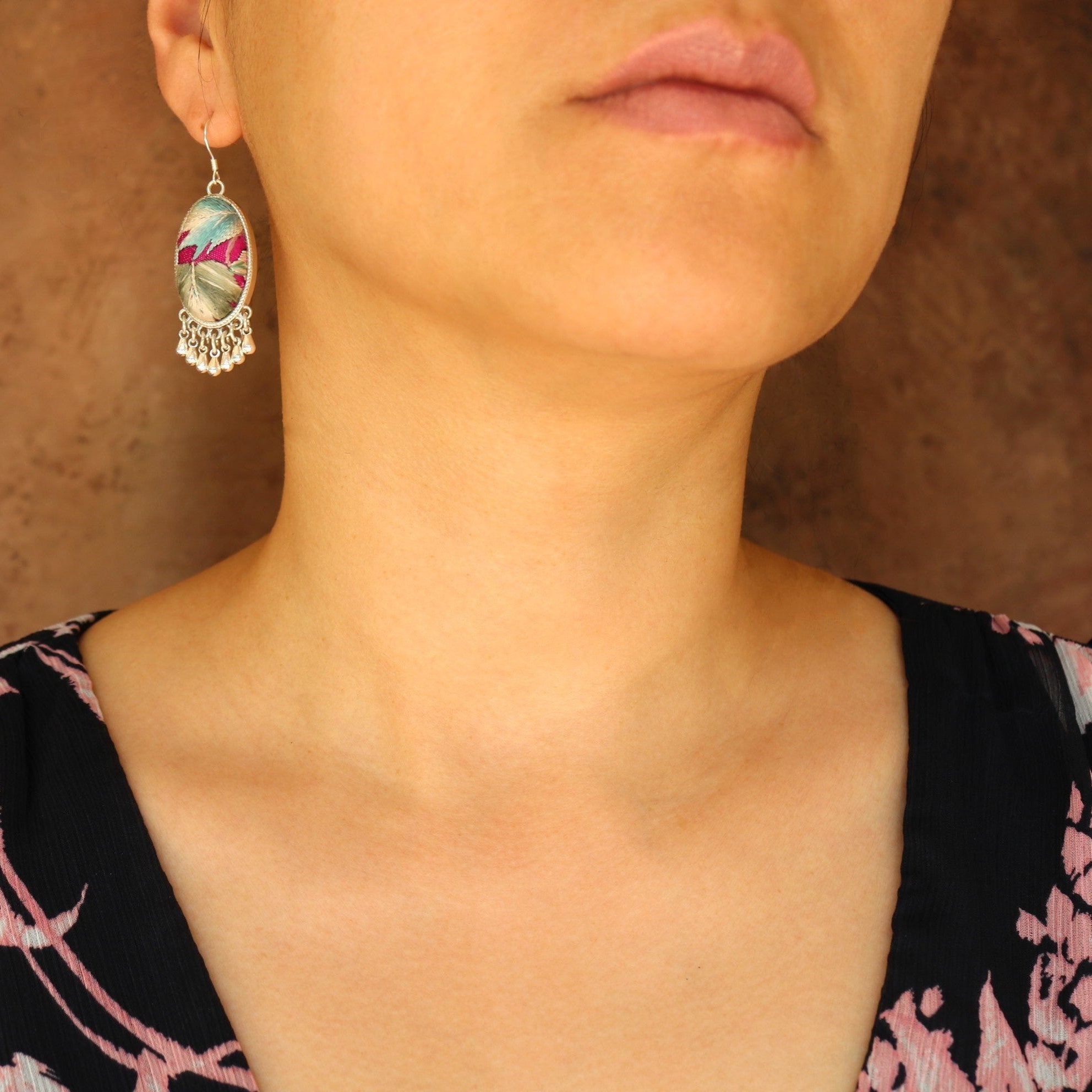 Serenity Hand Embroidered Teardrop Earrings