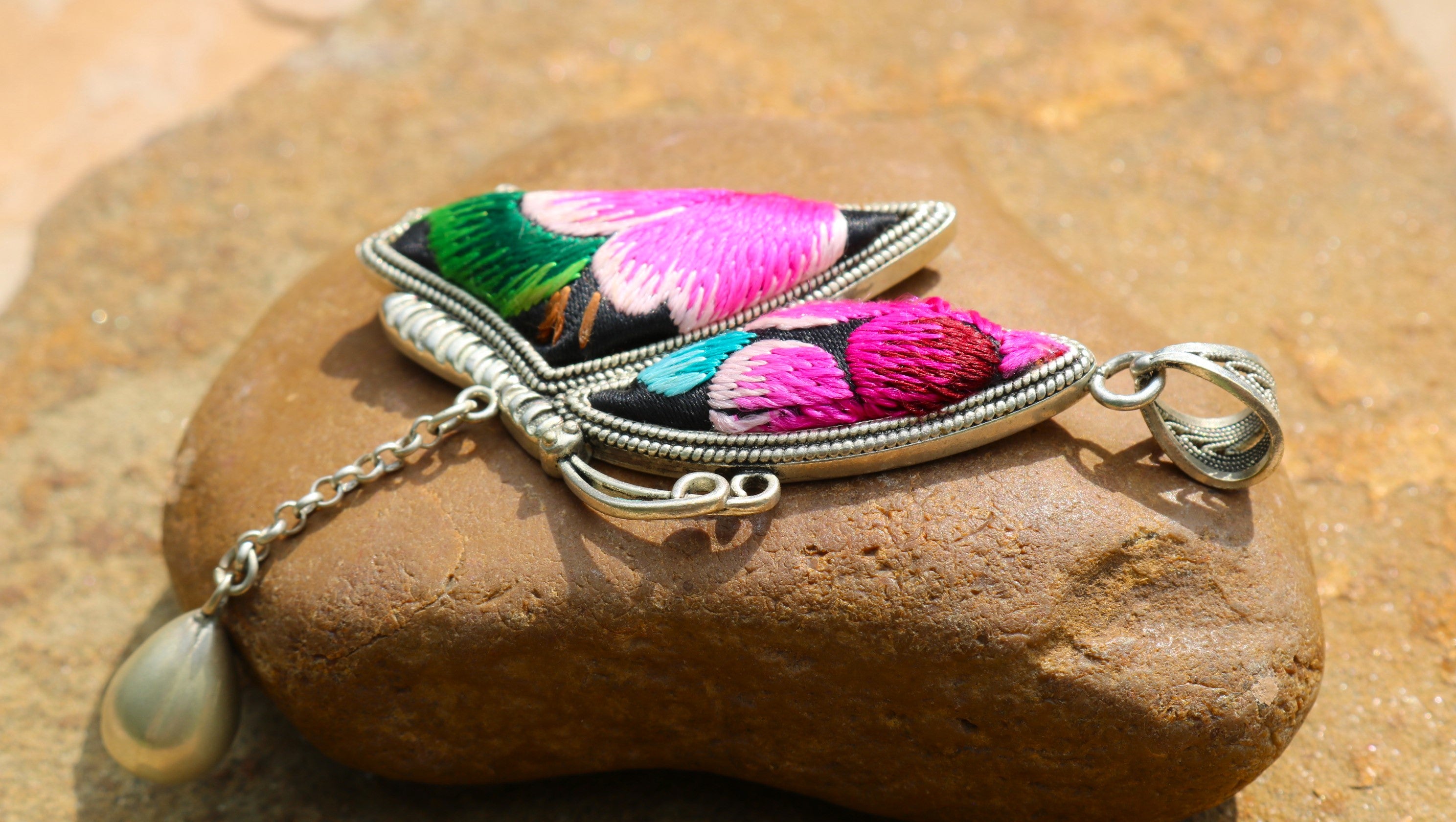 Wings of Solace Embroidered Butterfly Necklace