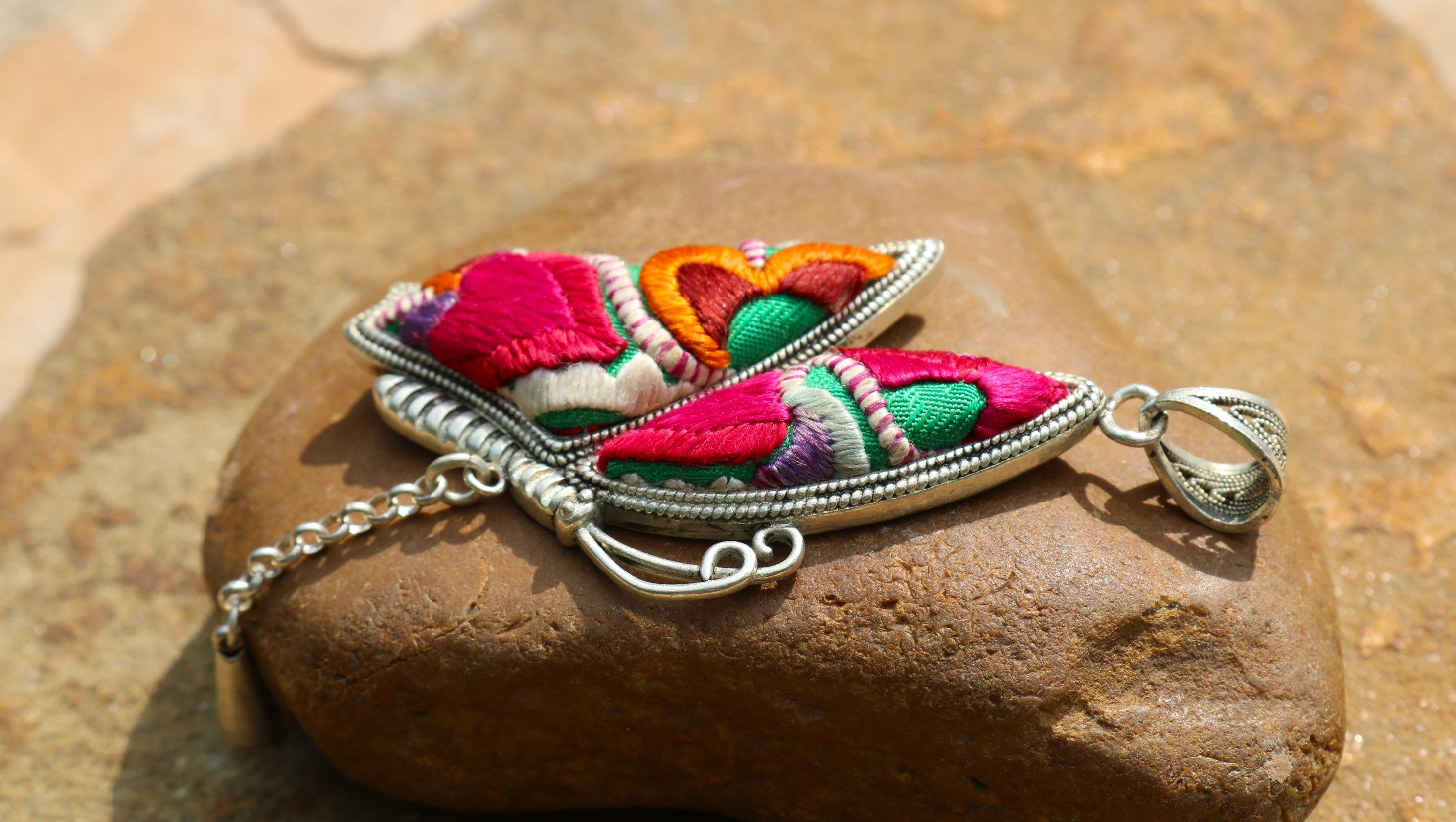 Wings of Solace Embroidered Butterfly Necklace