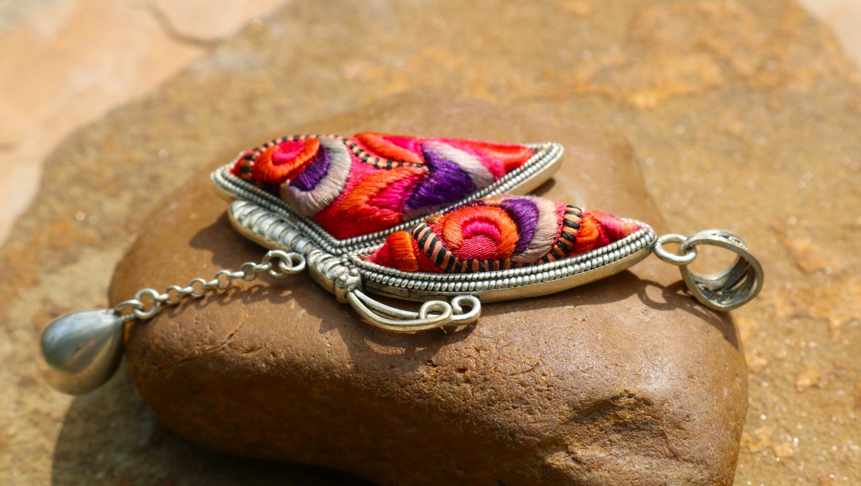 Wings of Solace Embroidered Butterfly Necklace