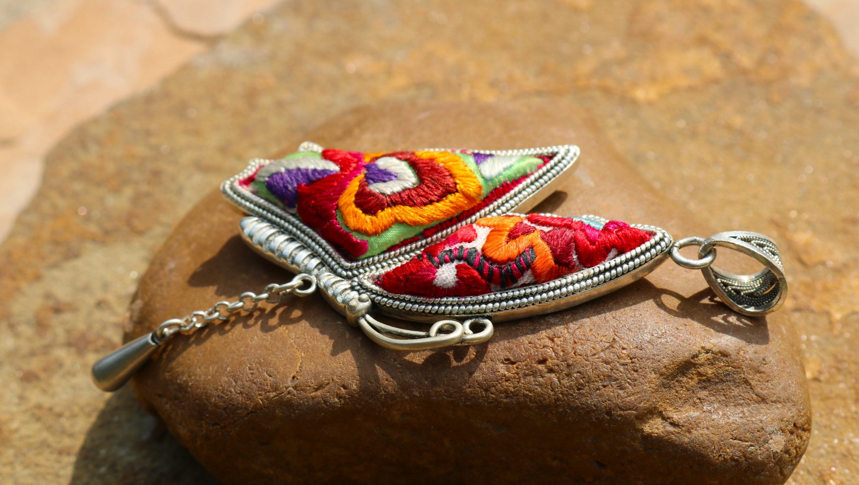 Wings of Solace Embroidered Butterfly Necklace