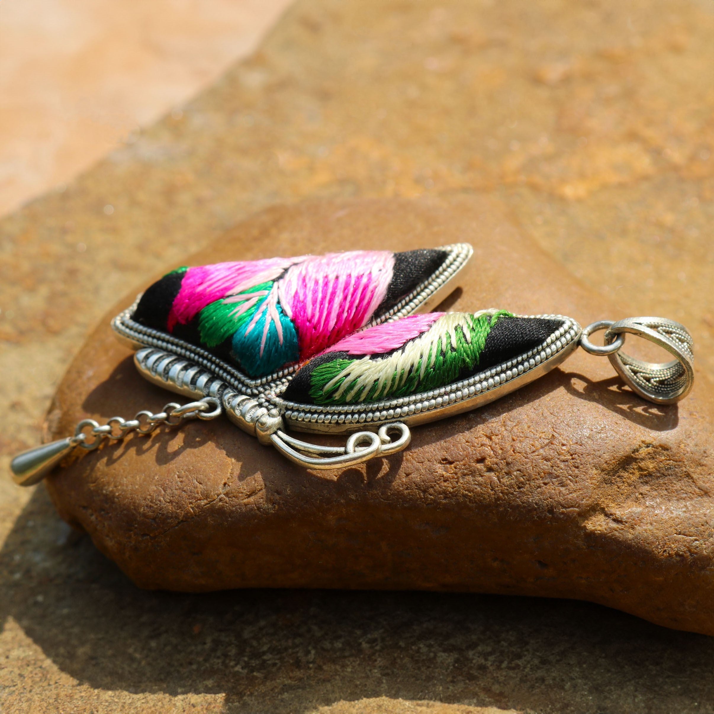 Wings of Solace Hand Embroidered Butterfly Necklace