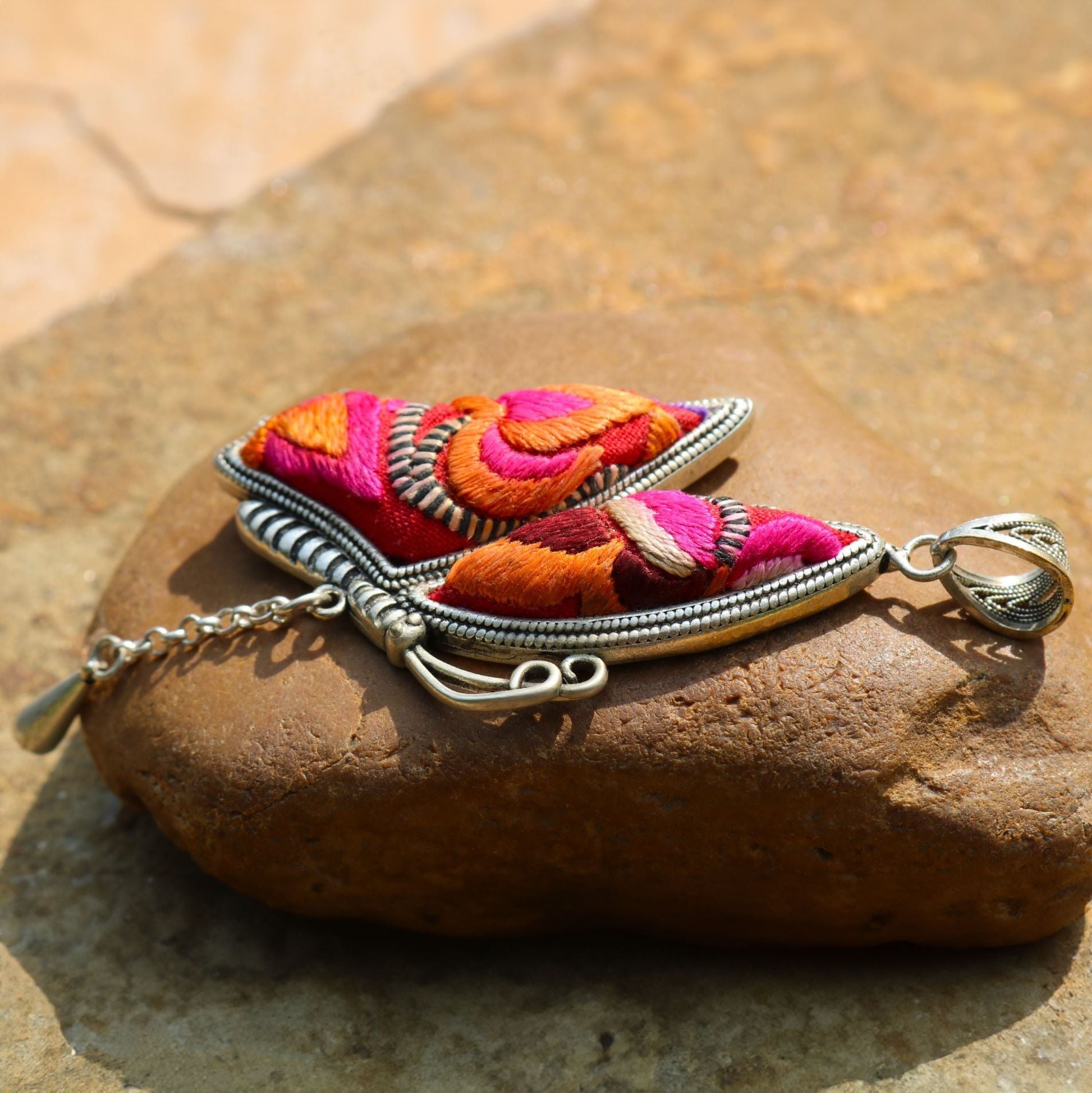 Wings of Solace Hand Embroidered Butterfly Necklace