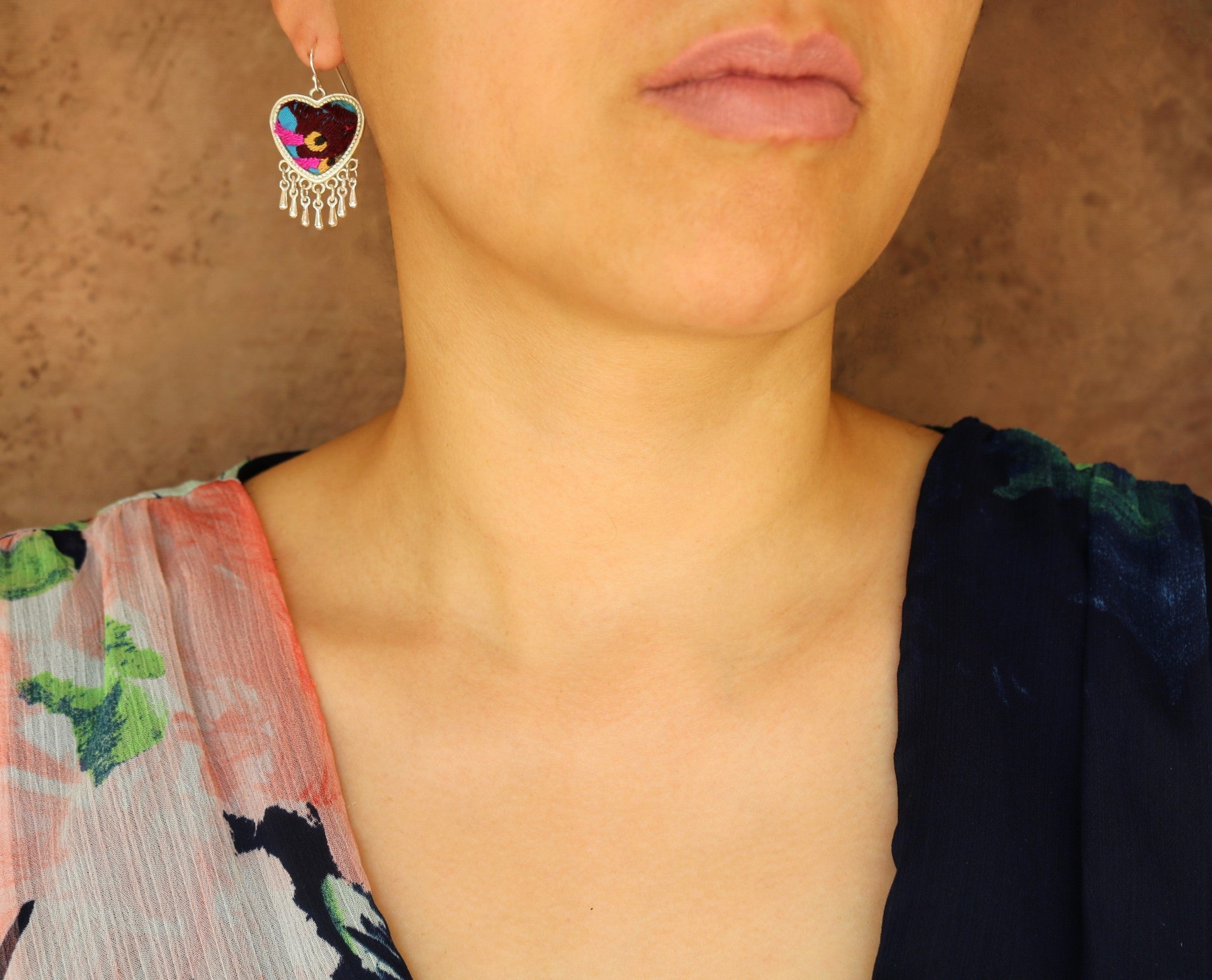 Heartbeats Embroidered Teardrop Earrings