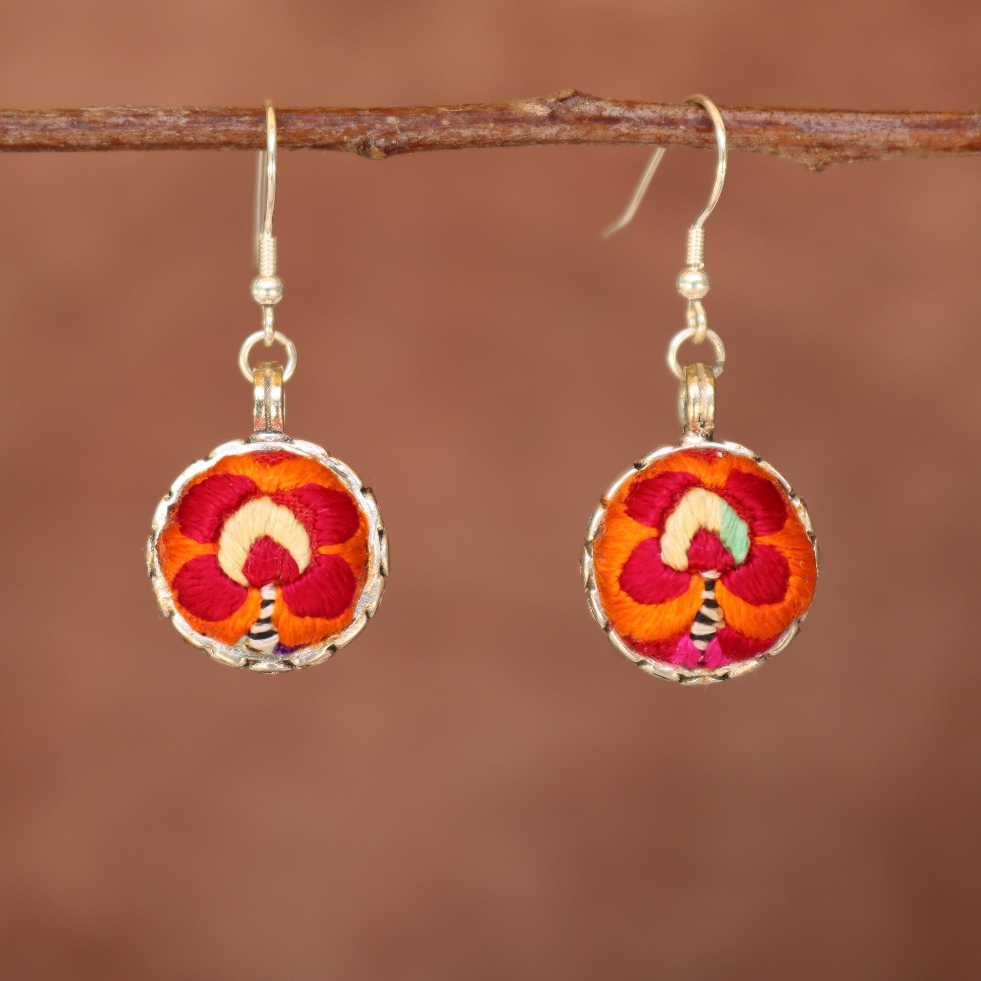 Serenity Circle Hand Embroidered Ball Earrings