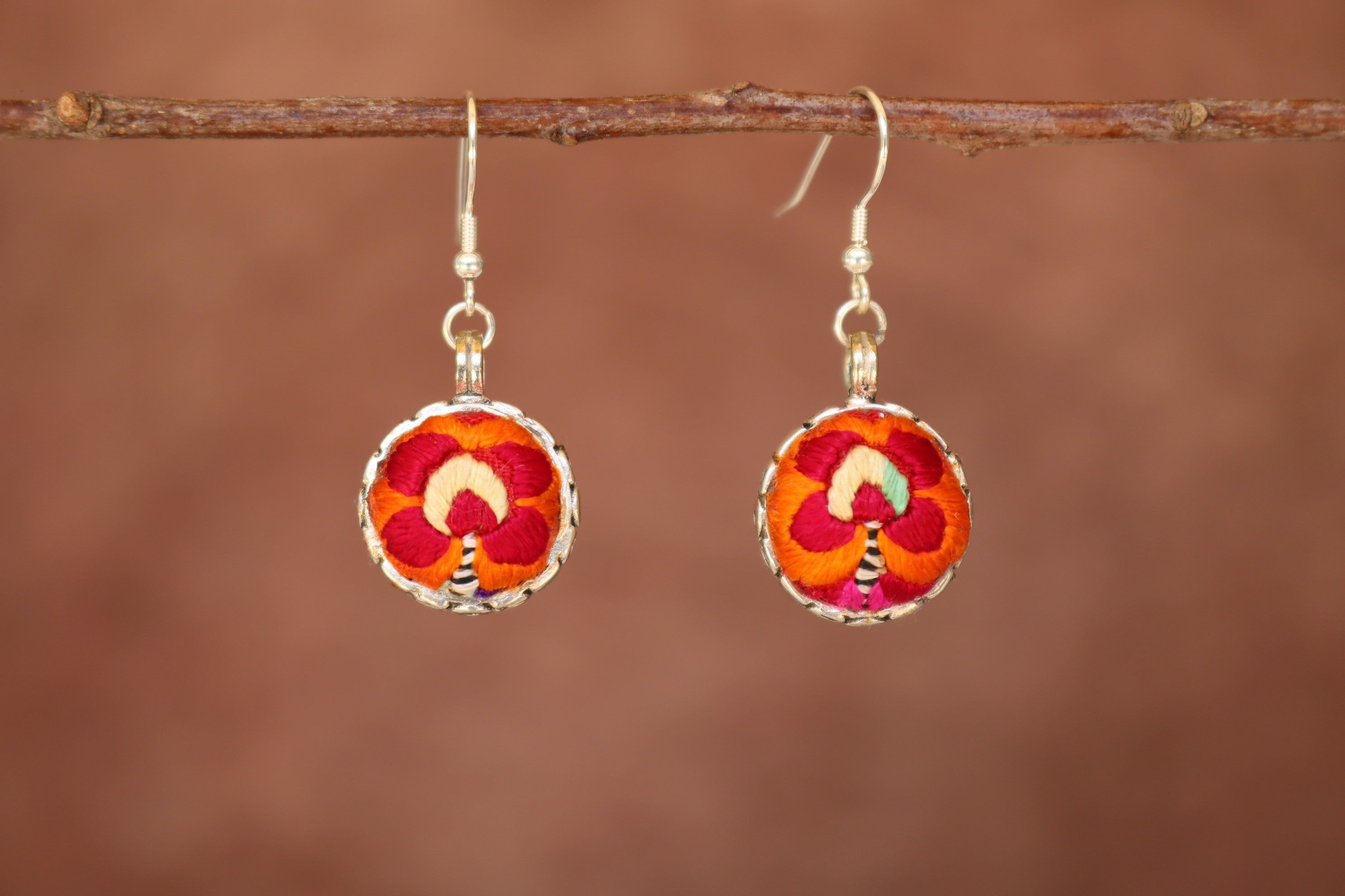 Serenity Circle Embroidered Ball Earrings