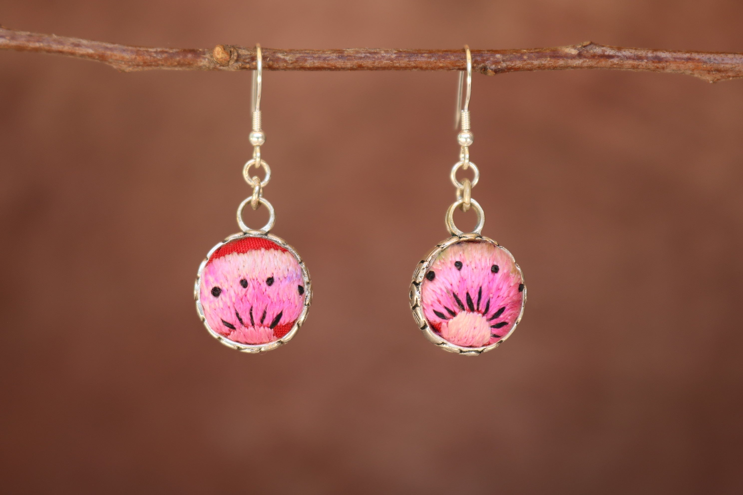 Serenity Circle Embroidered Ball Earrings