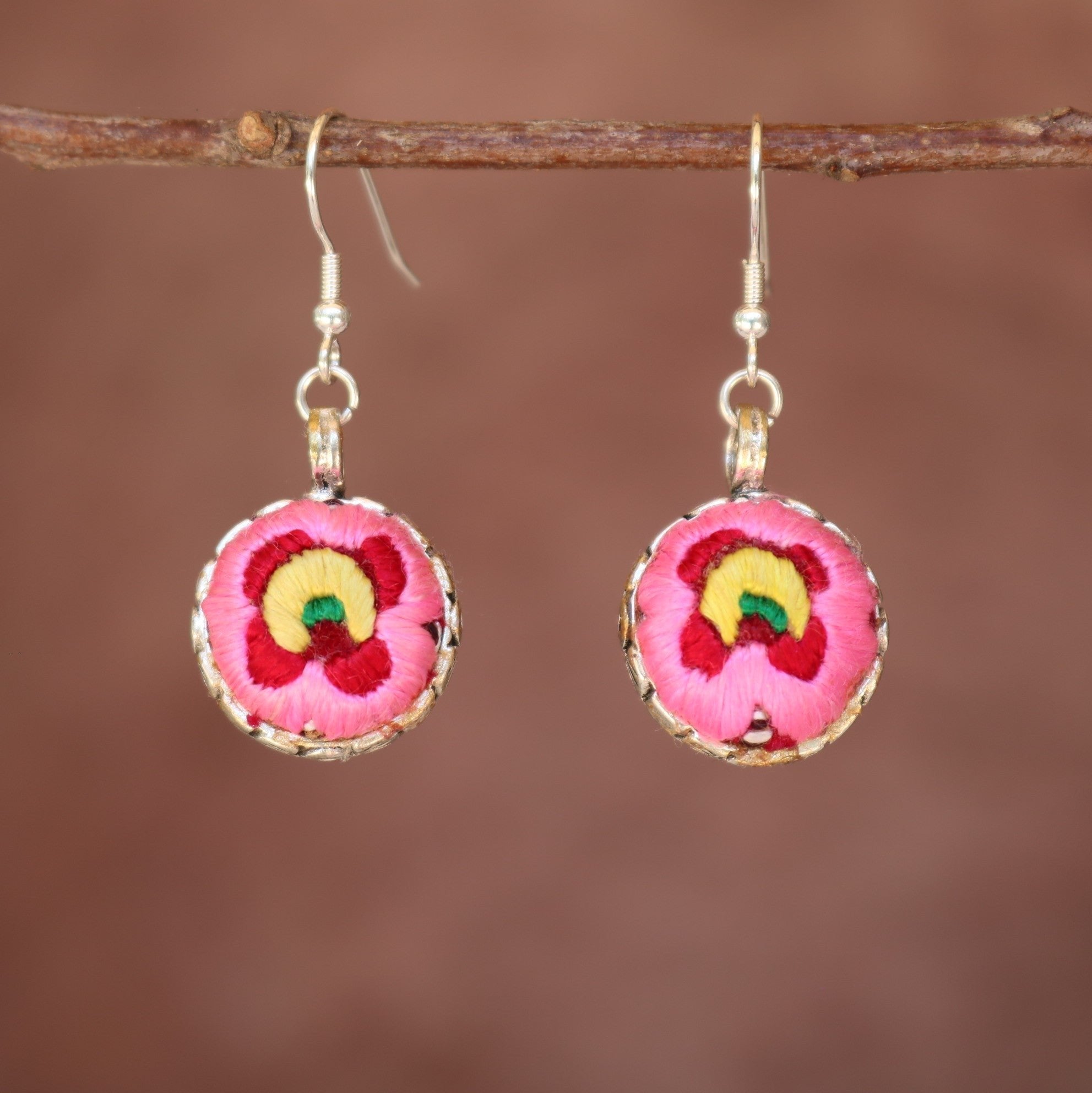 Serenity Circle Hand Embroidered Ball Earrings