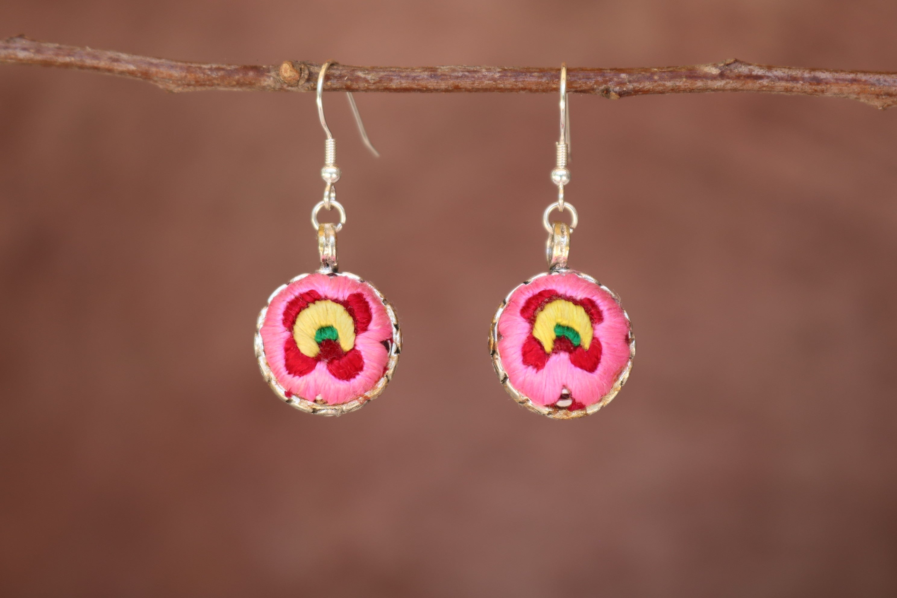 Serenity Circle Embroidered Ball Earrings