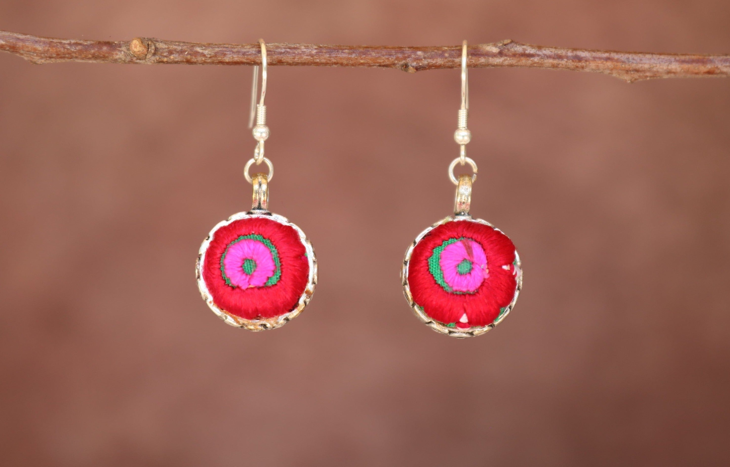 Serenity Circle Embroidered Ball Earrings