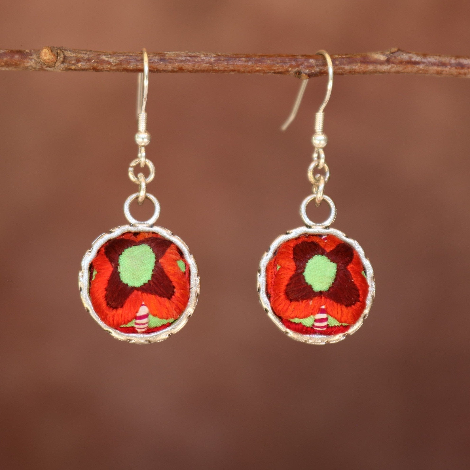 Serenity Circle Hand Embroidered Ball Earrings