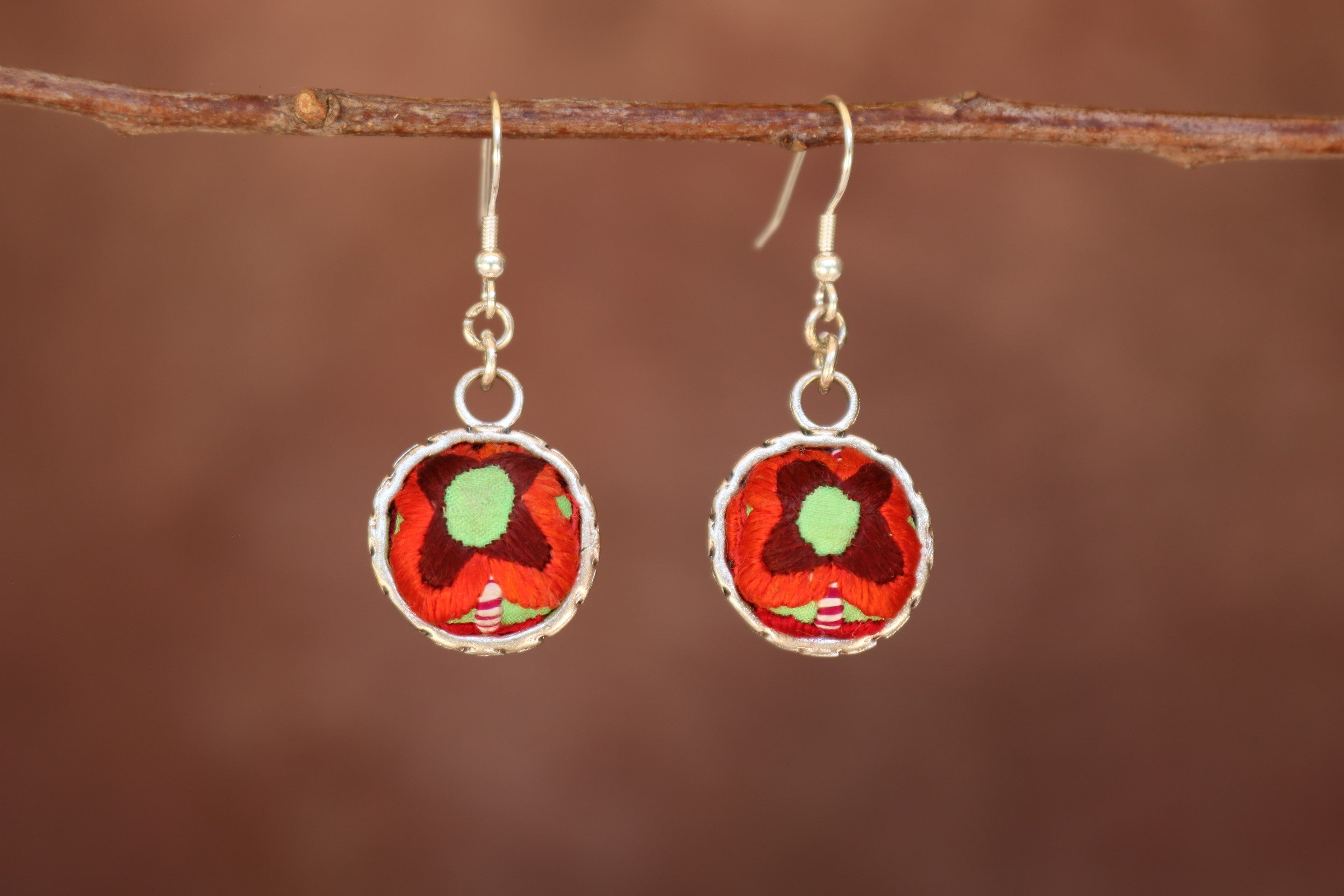 Serenity Circle Embroidered Ball Earrings