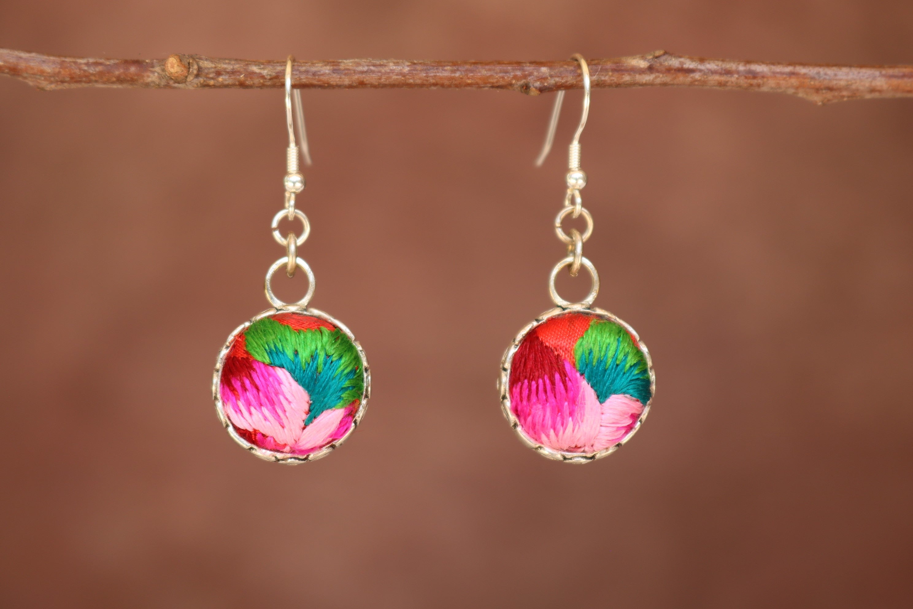 Serenity Circle Embroidered Ball Earrings