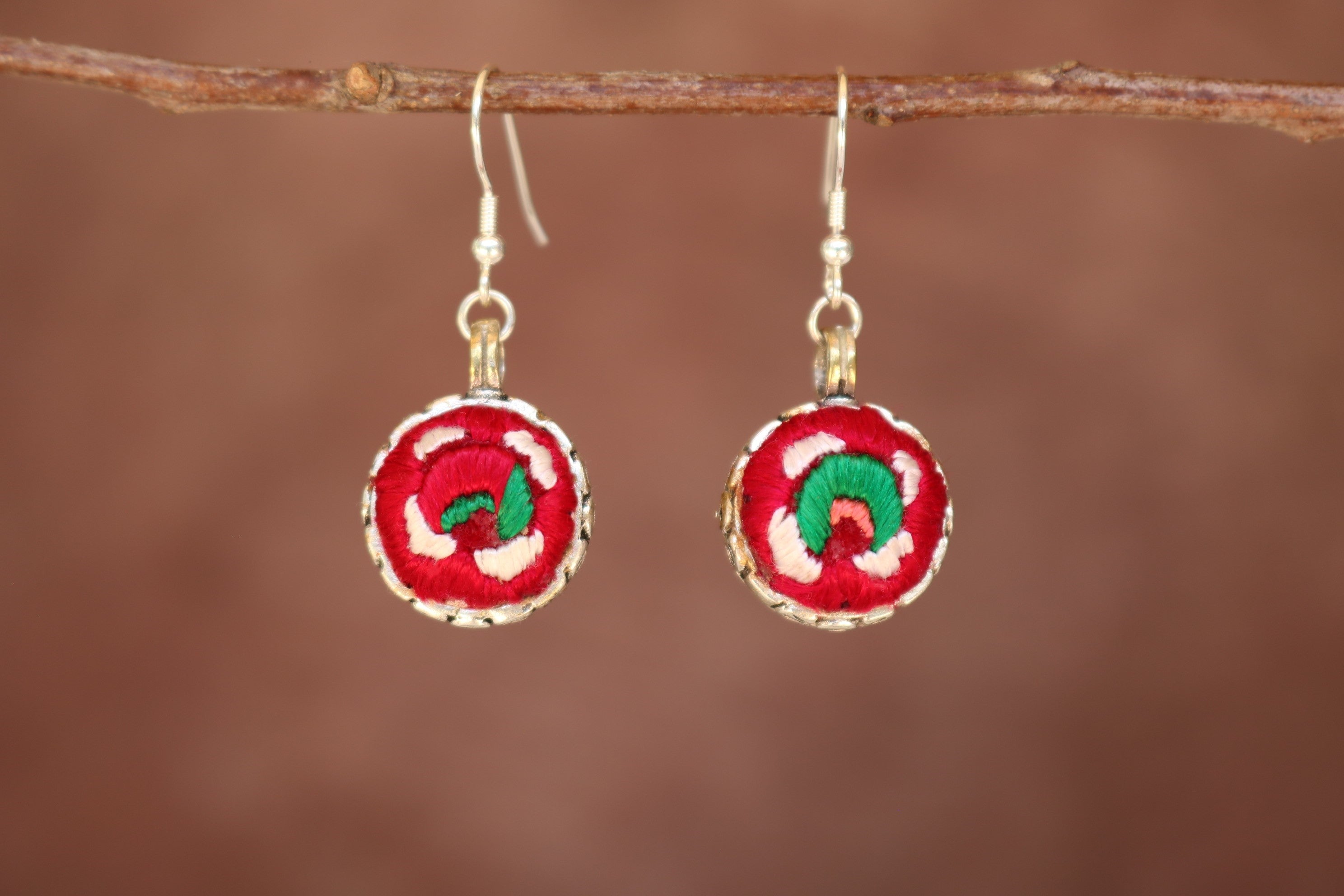 Serenity Circle Embroidered Ball Earrings