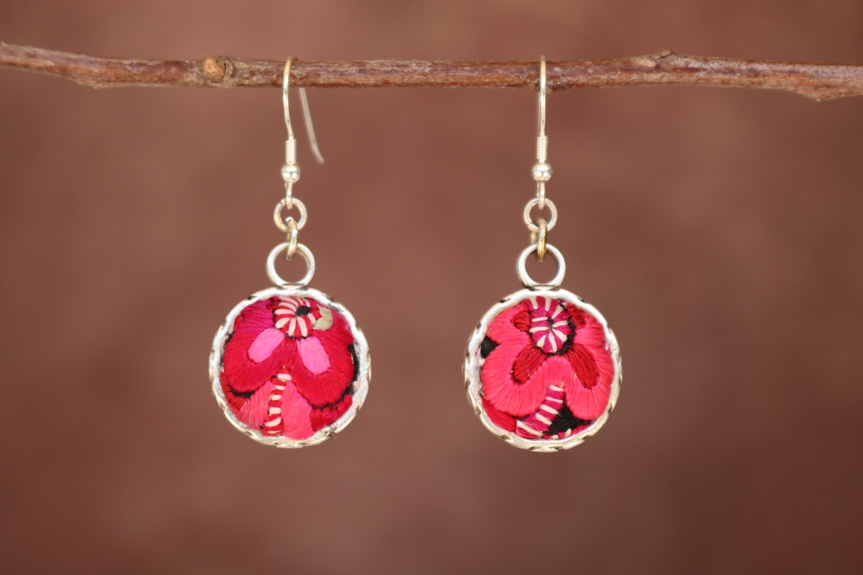 Serenity Circle Embroidered Ball Earrings