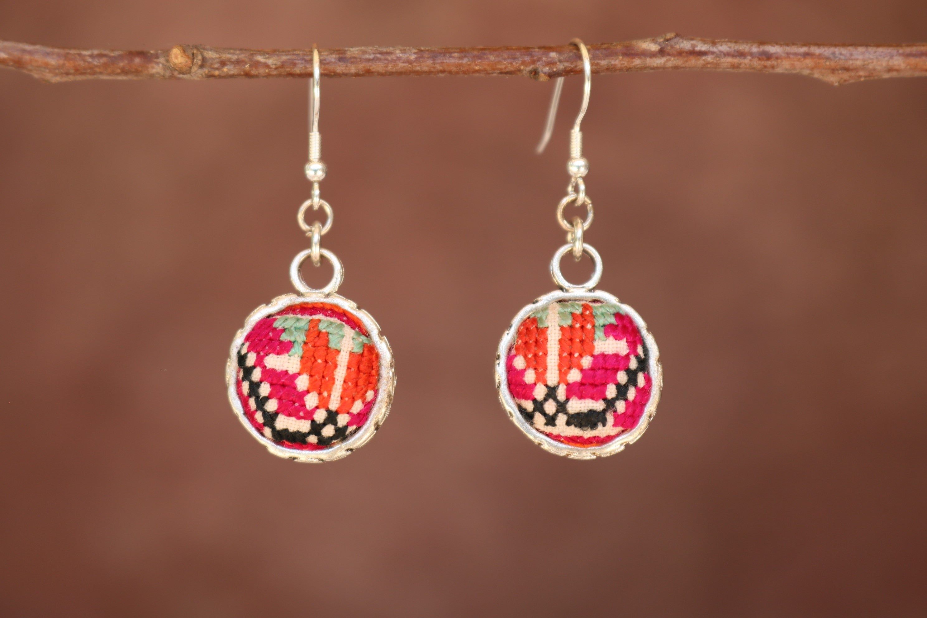 Serenity Circle Embroidered Ball Earrings