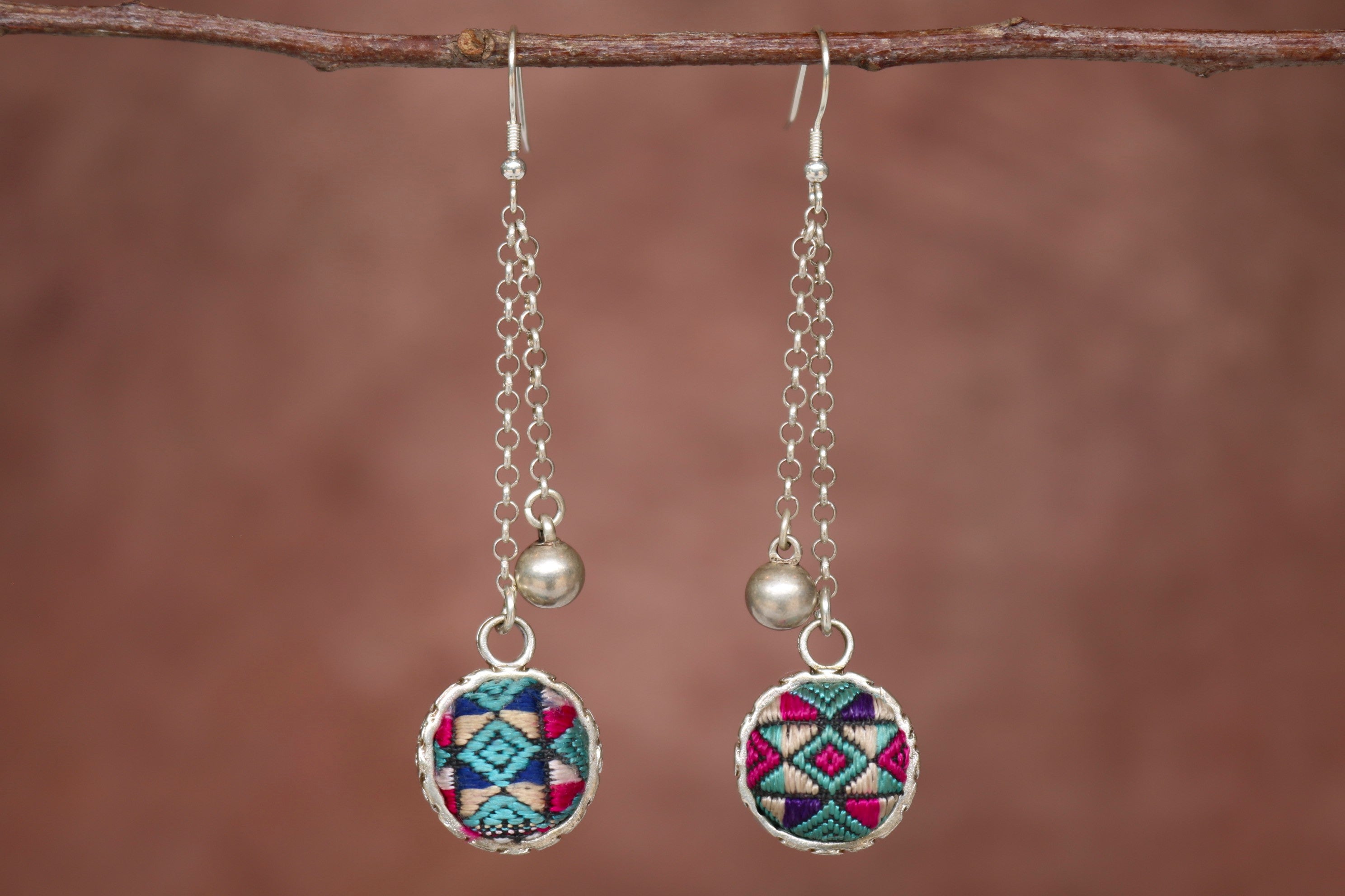 Serenity Circle Embroidered Dangling Ball Earrings