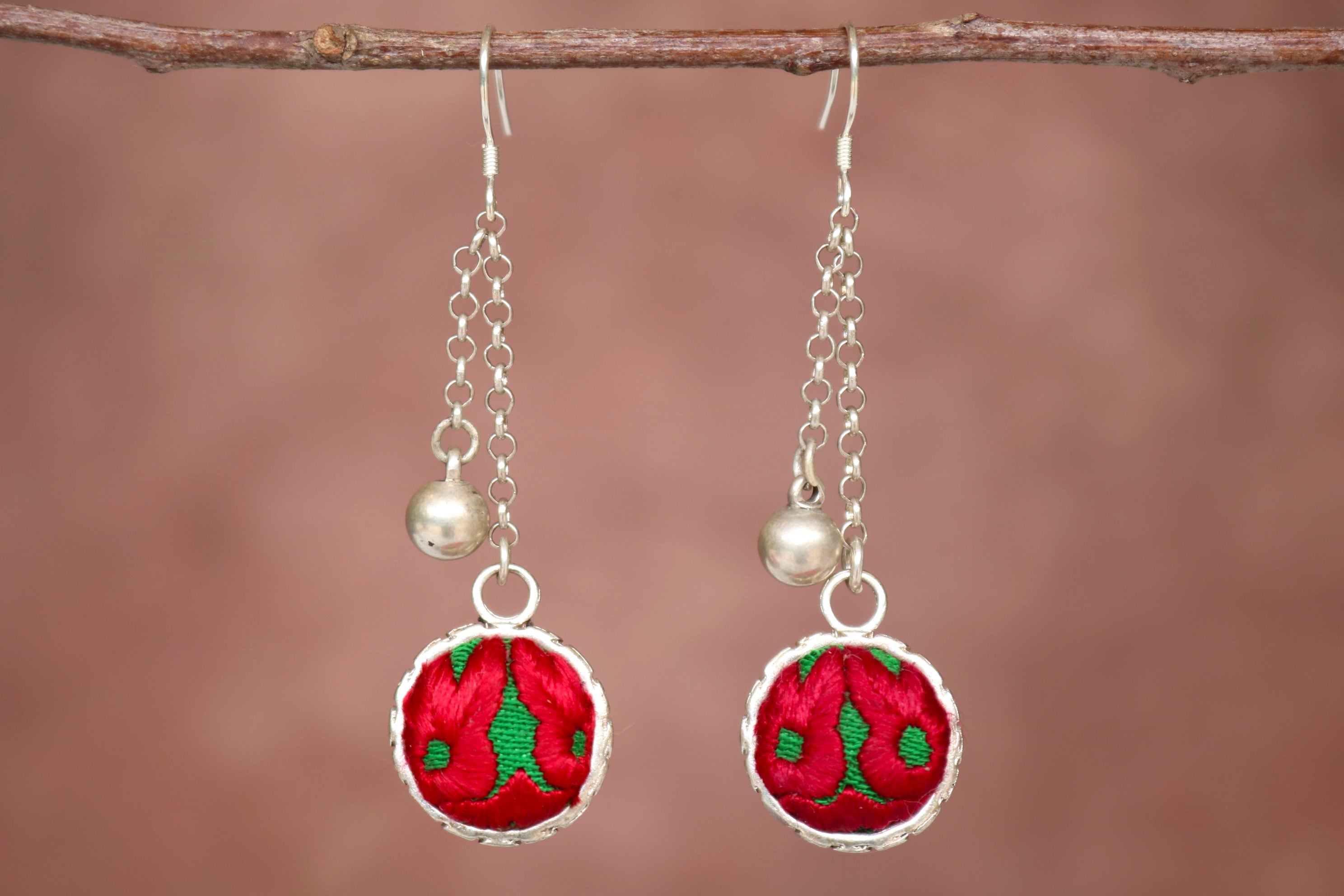 Serenity Circle Embroidered Dangling Ball Earrings