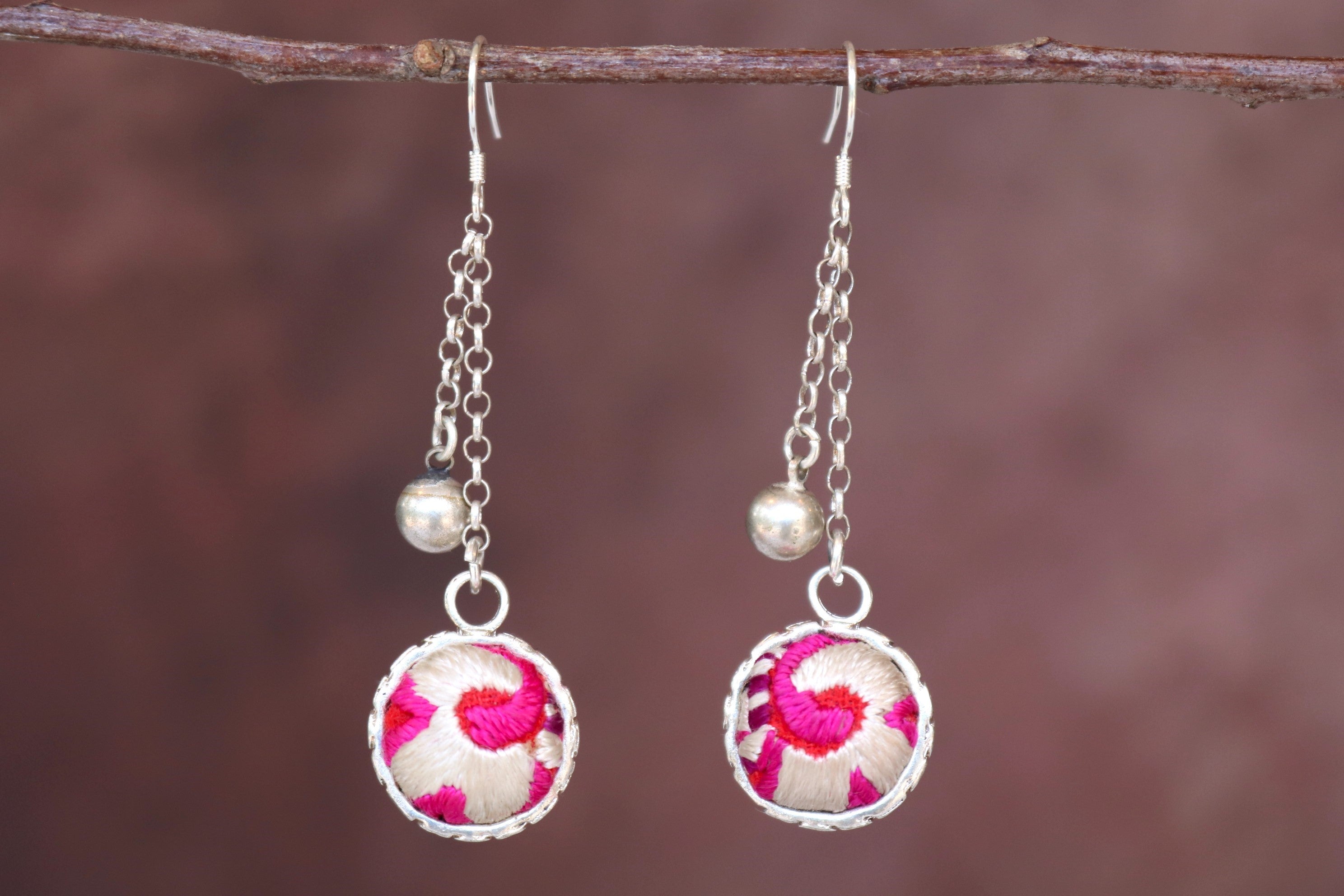 Serenity Circle Embroidered Dangling Ball Earrings