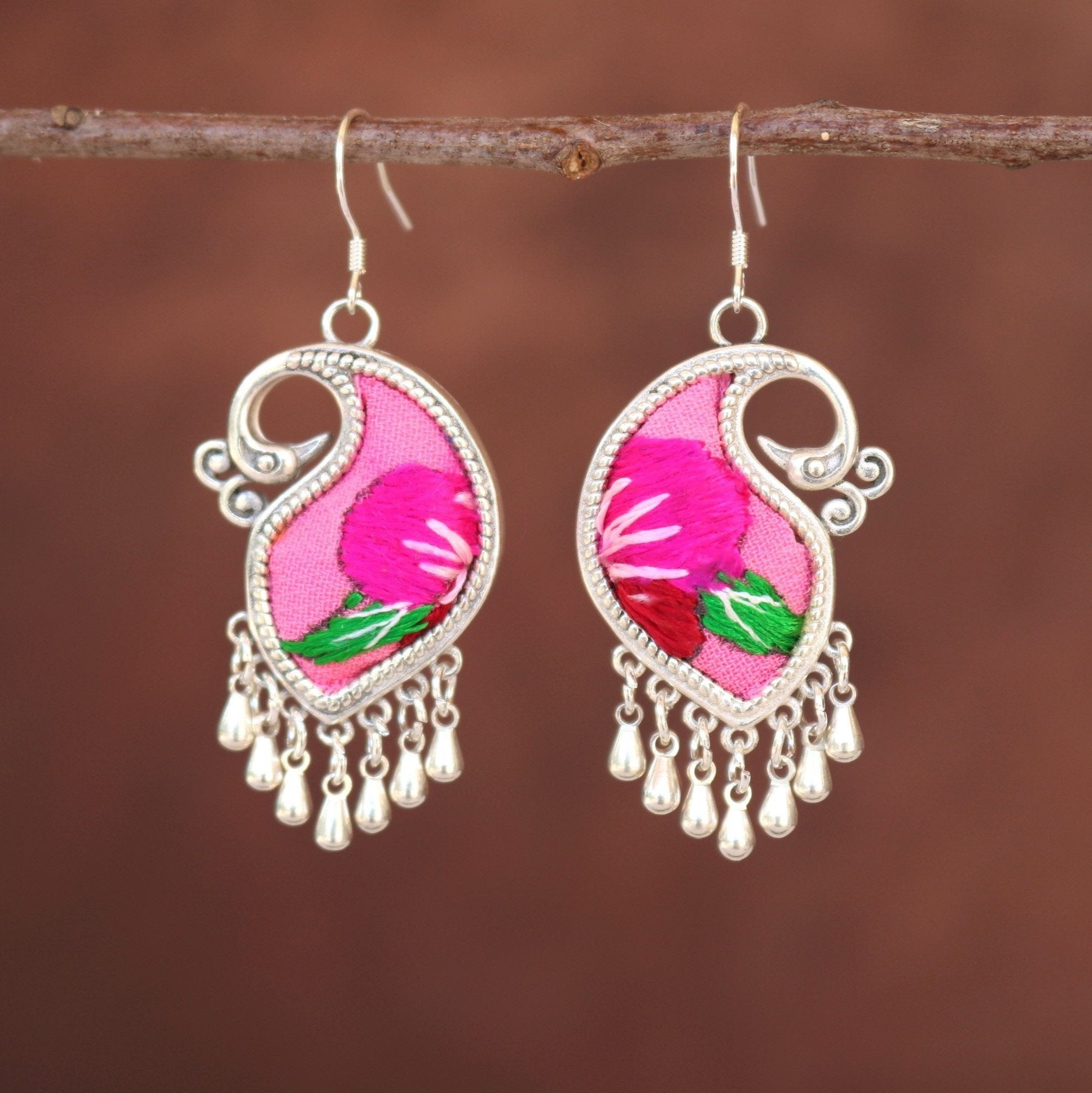 Peacock's Melodies Embroidered Teardrop Earrings