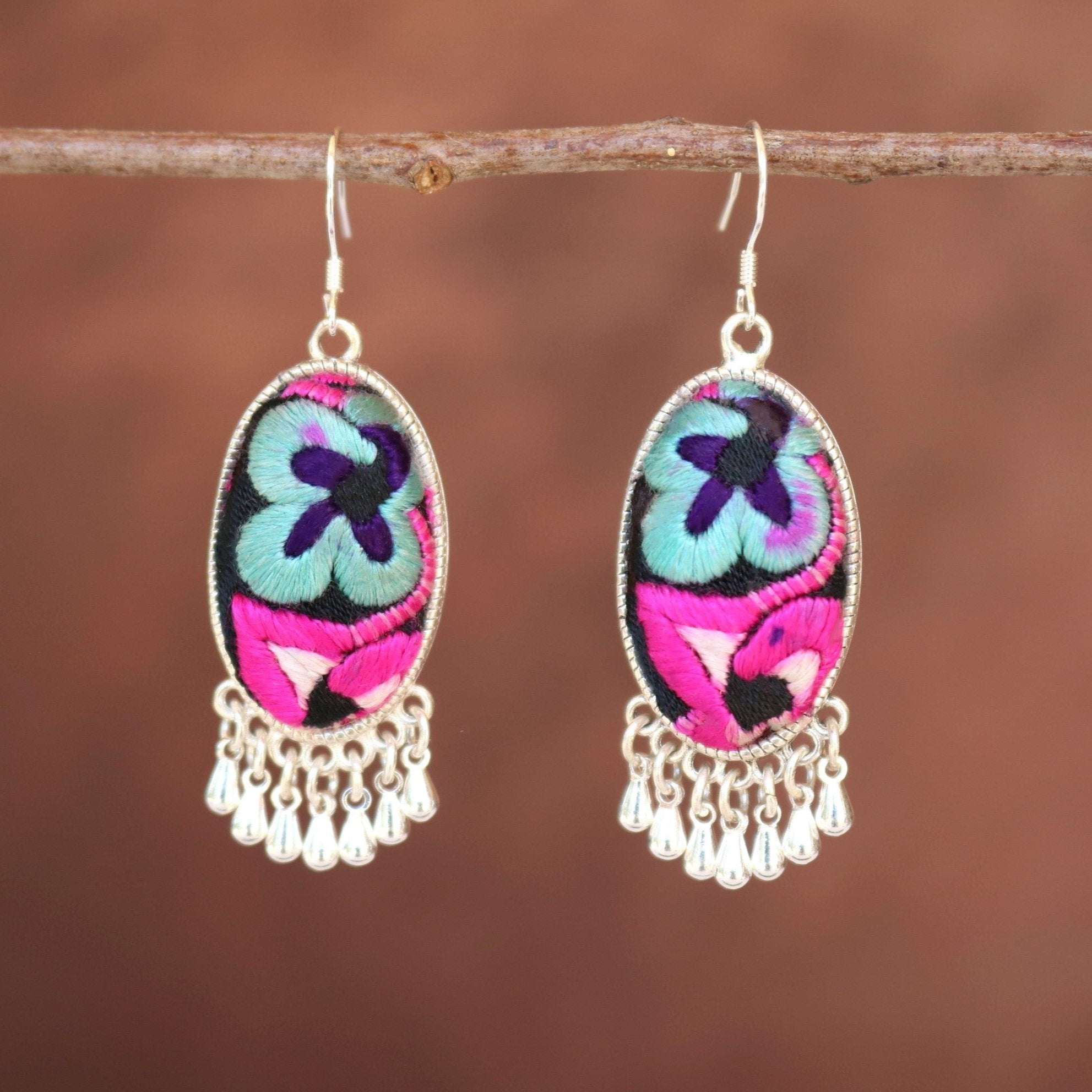 Serenity Embroidered Teardrop Earrings