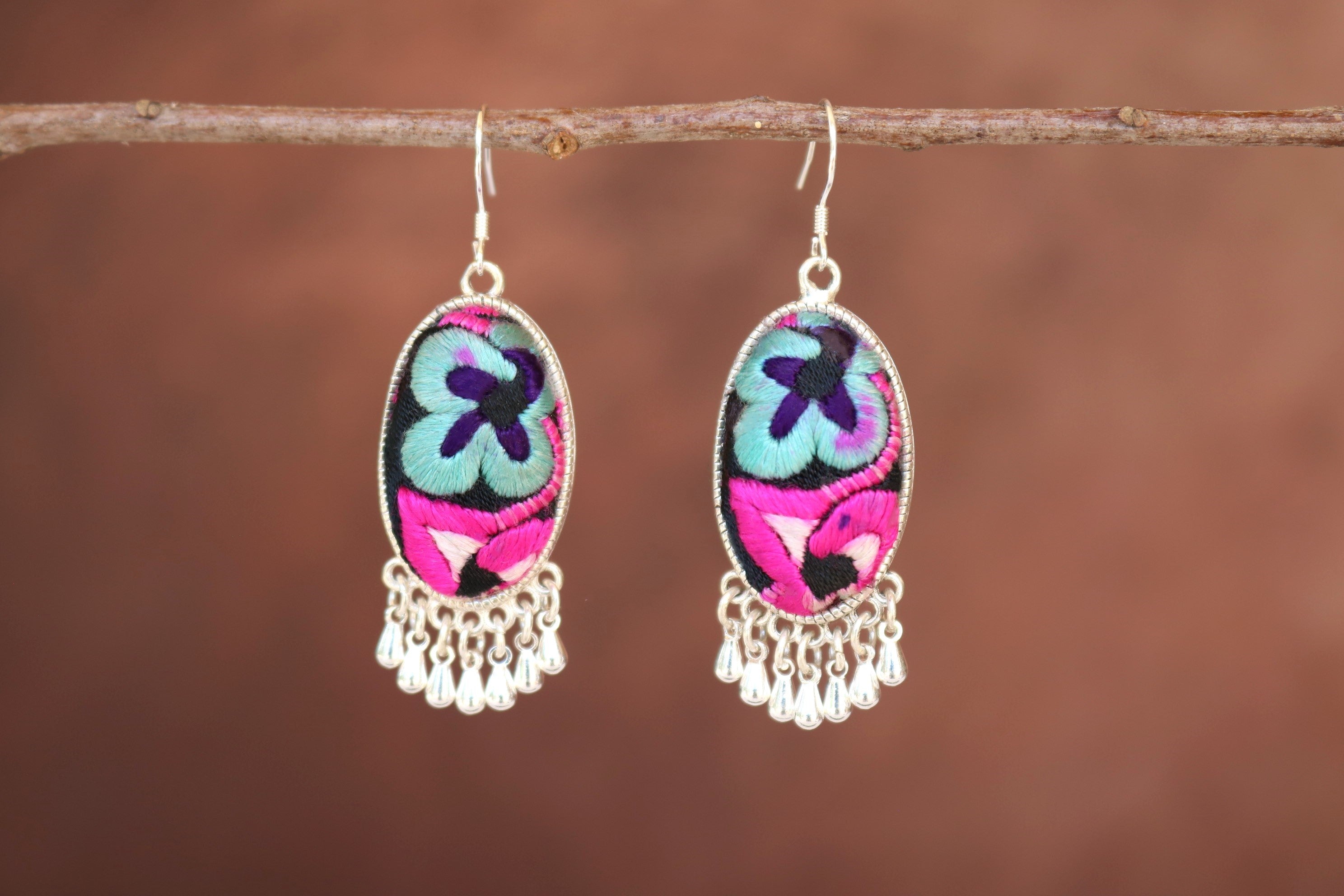 Serenity Embroidered Teardrop Earrings