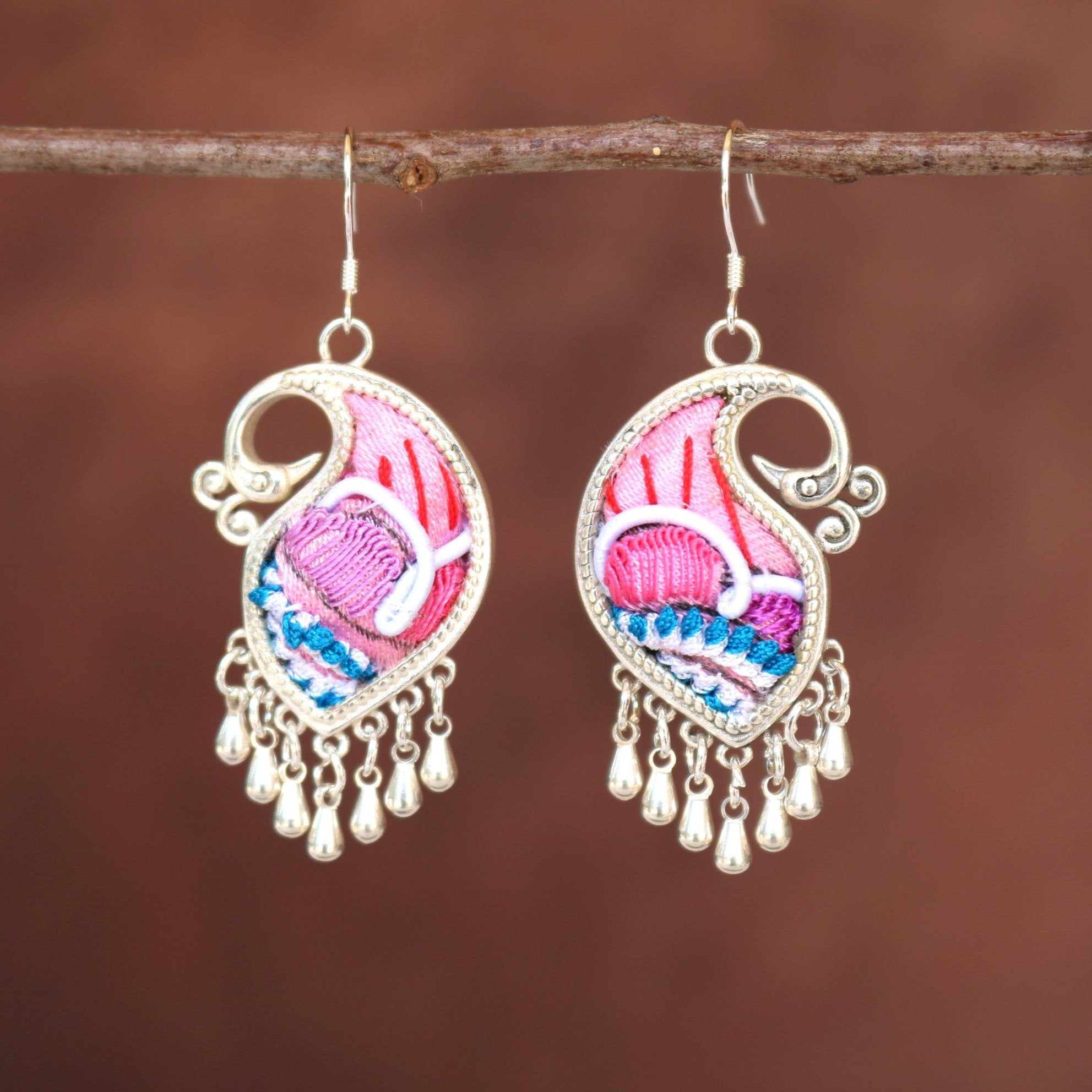 Peacock's Melodies Embroidered Teardrop Earrings