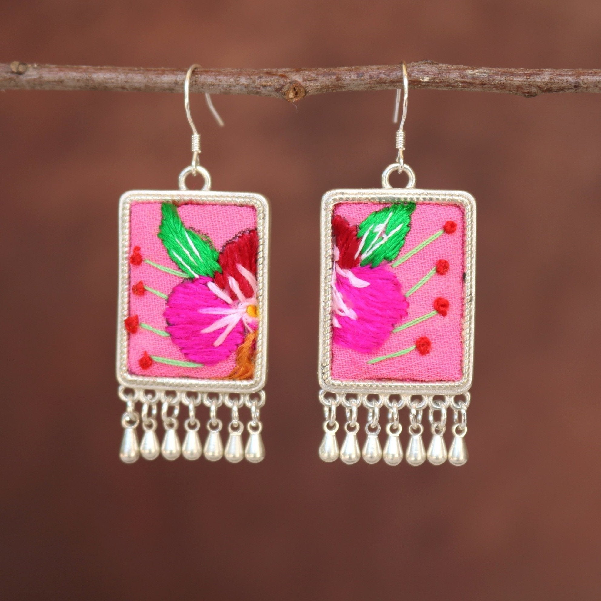 Radiance Rectangles Embroidered Teardrop Earrings