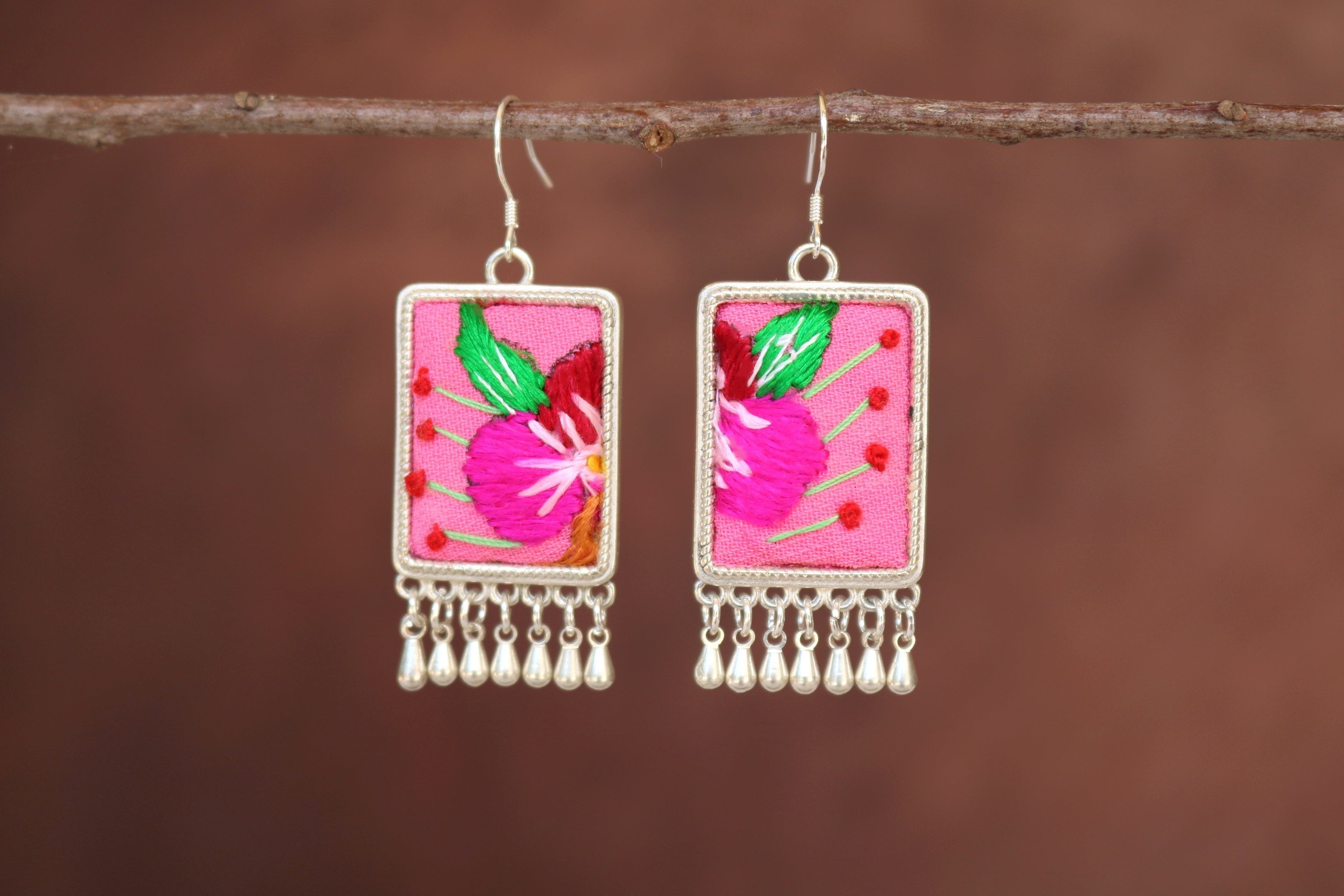 Radiance Rectangles Embroidered Teardrop Earrings