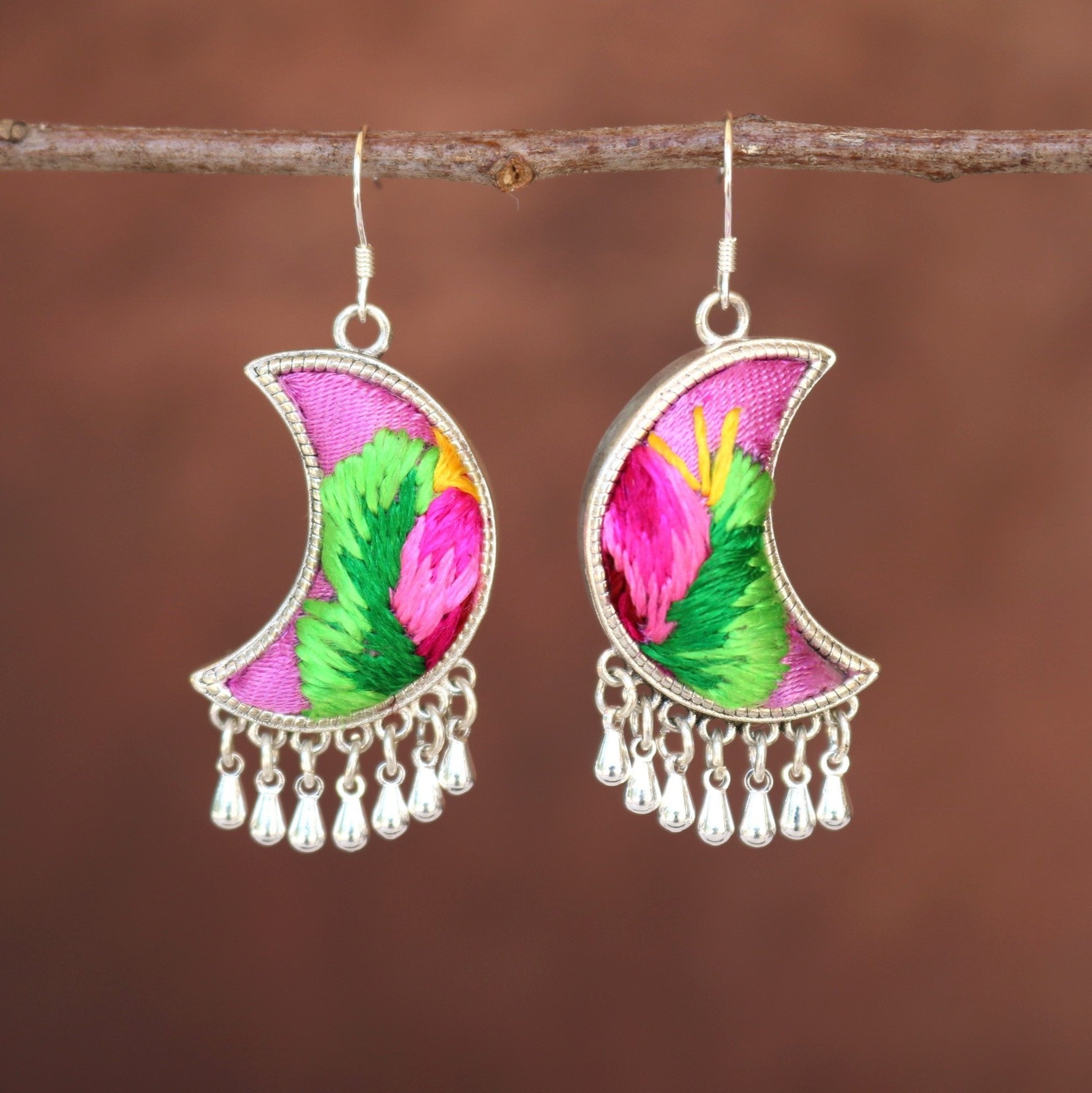 Moonlight Embroidered Teardrop Earrings