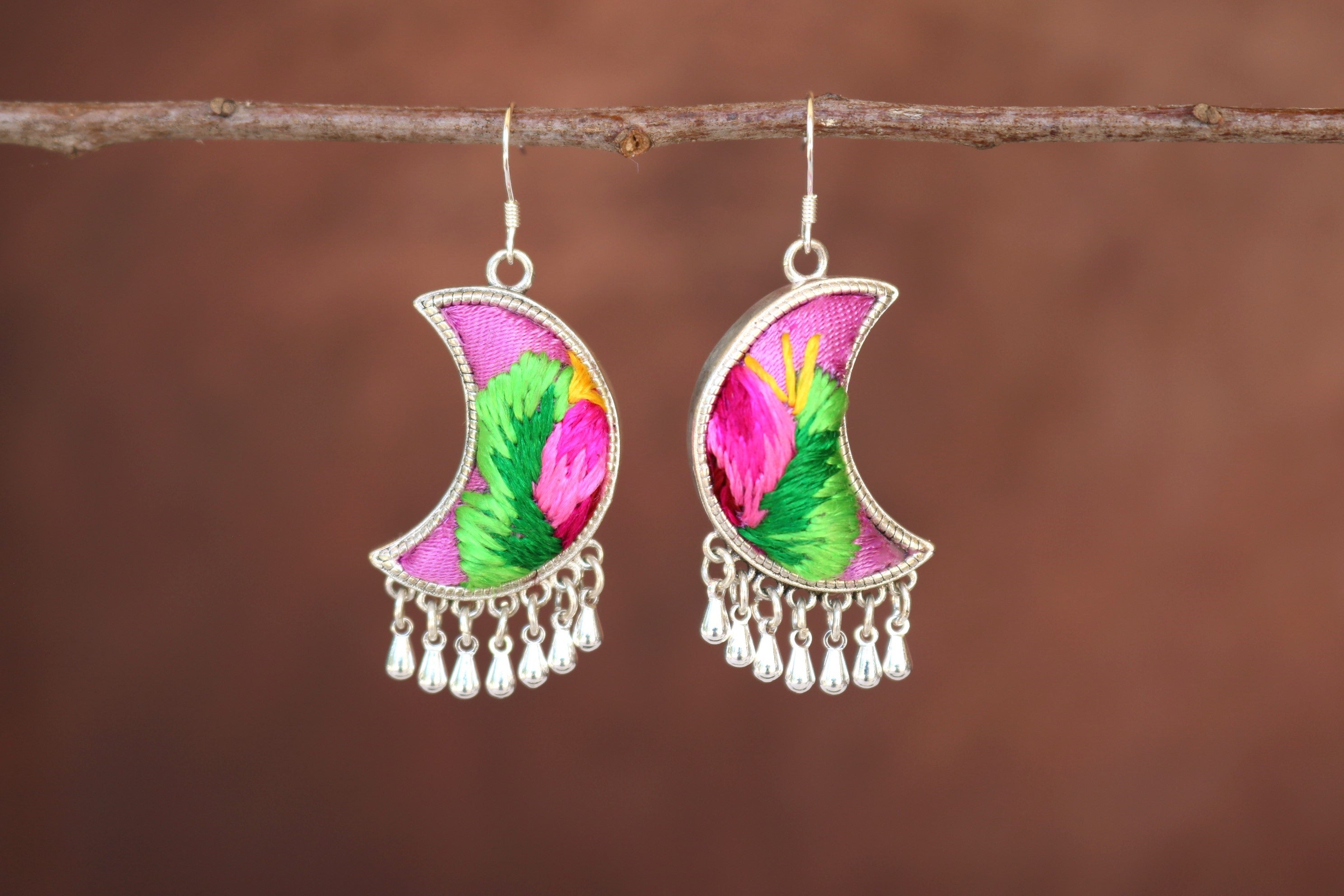 Moonlight Embroidered Teardrop Earrings