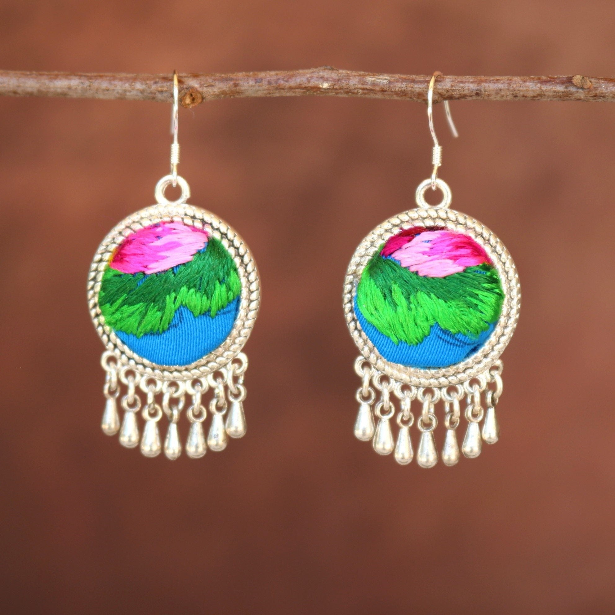 Circles of Joy Embroidered Teardrop Earrings