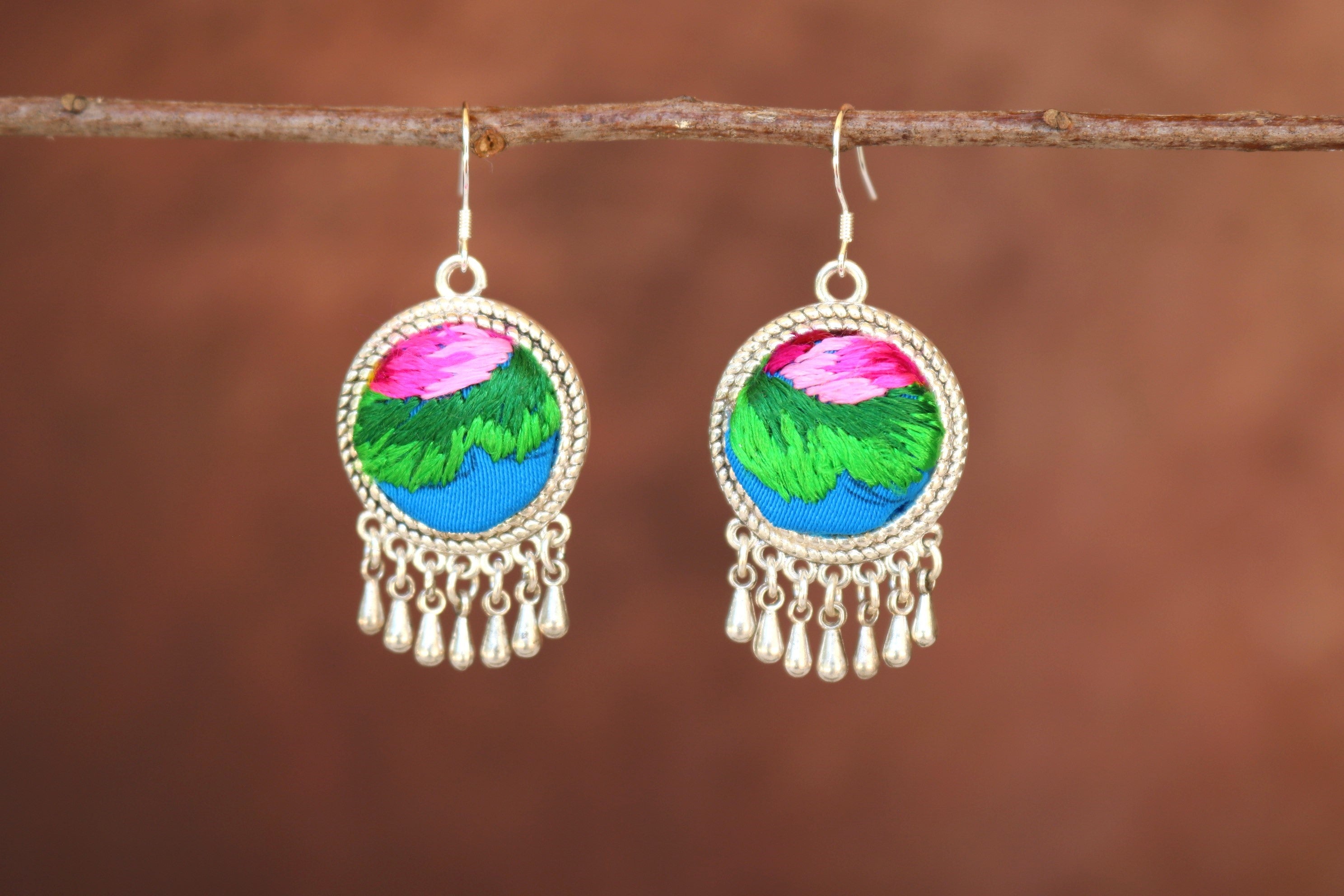 Circles of Joy Embroidered Teardrop Earrings