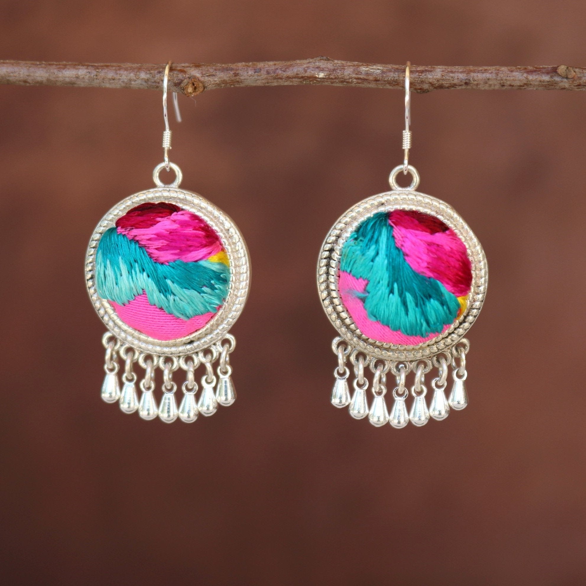 Circles of Joy Hand Embroidered Teardrop Earrings