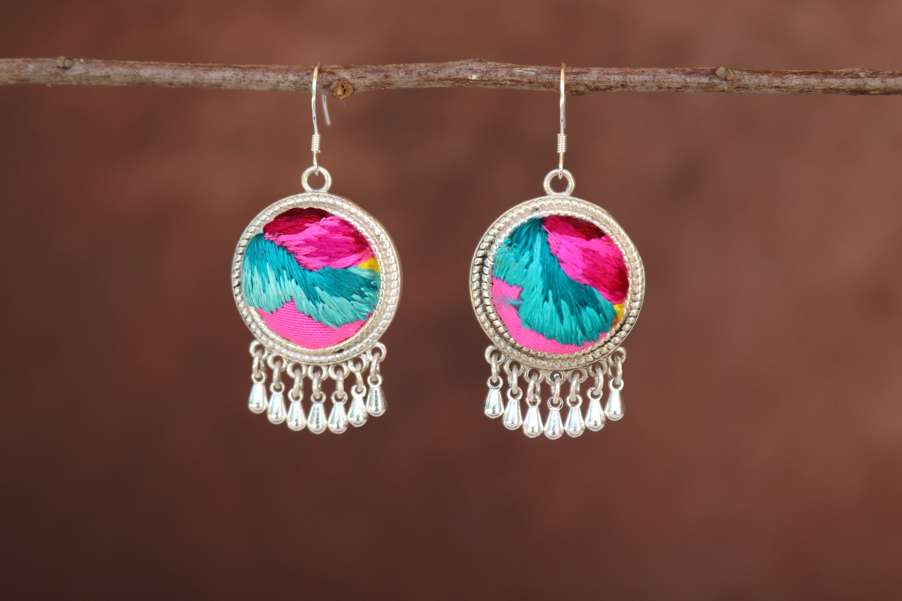 Circles of Joy Embroidered Teardrop Earrings