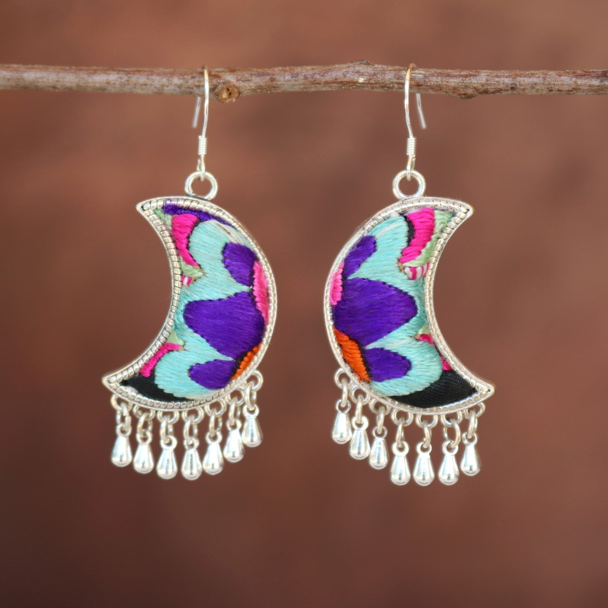 Moonlight Hand Embroidered Teardrop Earrings