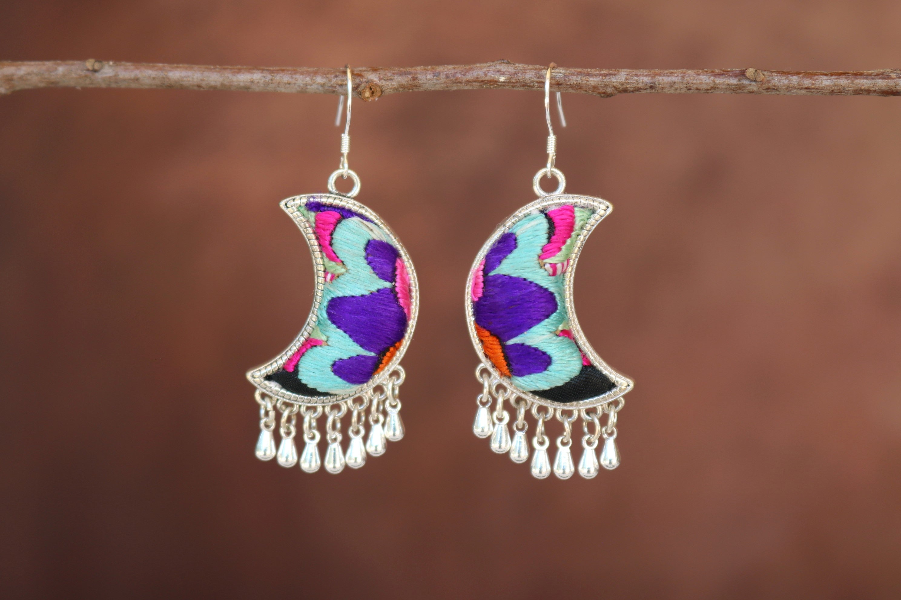 Moonlight Embroidered Teardrop Earrings